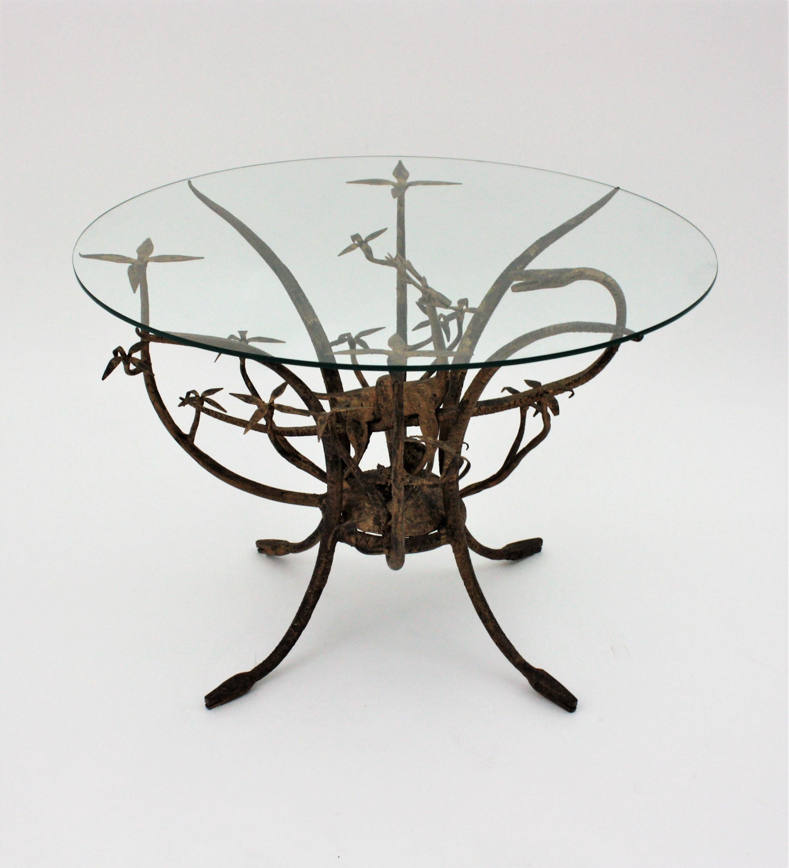 French Naturalistic Wrought Iron and Glass Table, 1960s 13