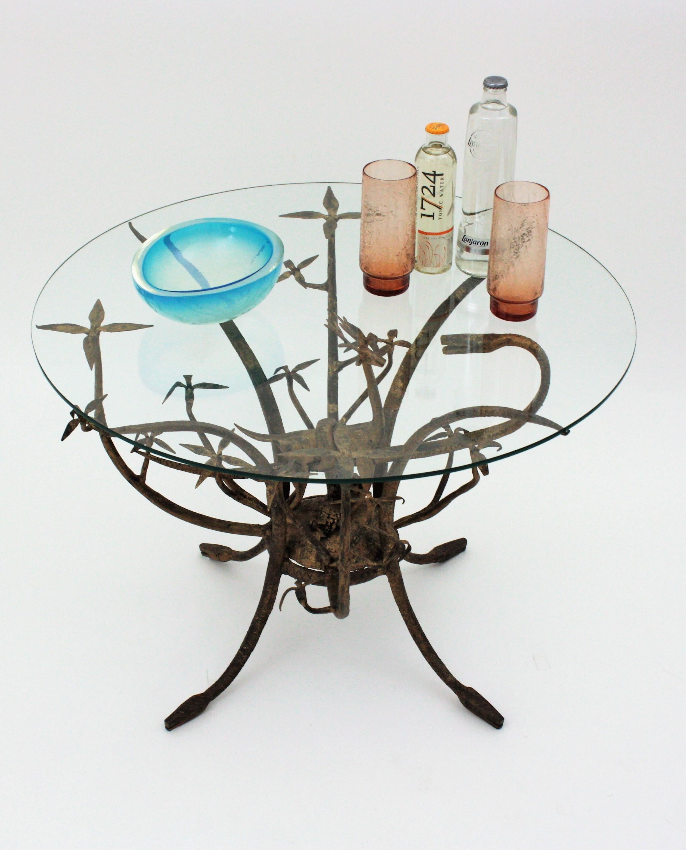 French Naturalistic Wrought Iron and Glass Table, 1960s 14