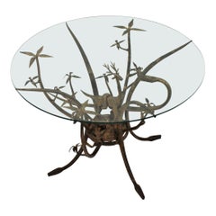 French Naturalistic Wrought Iron and Glass Table, 1960s