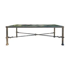 Giacometti Style 20th Century Bronzed Wrought Iron Coffee Table, Inset Glass Top