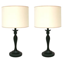 Giacometti Style Black Faux Plaster Firenze Table Lamps by Baker