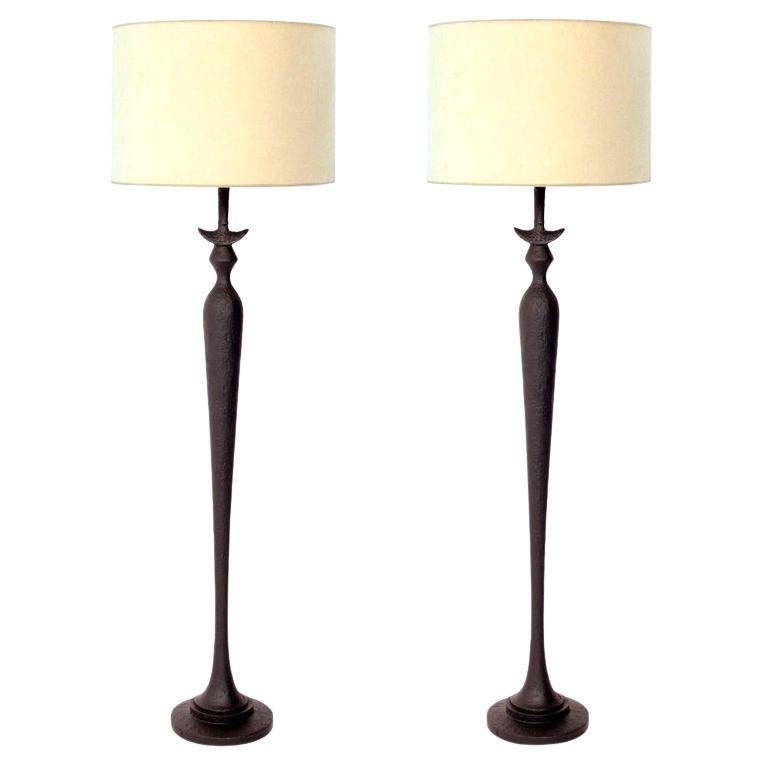 Giacometti Style Black Faux Plaster Floor Lamps Firenze by Baker