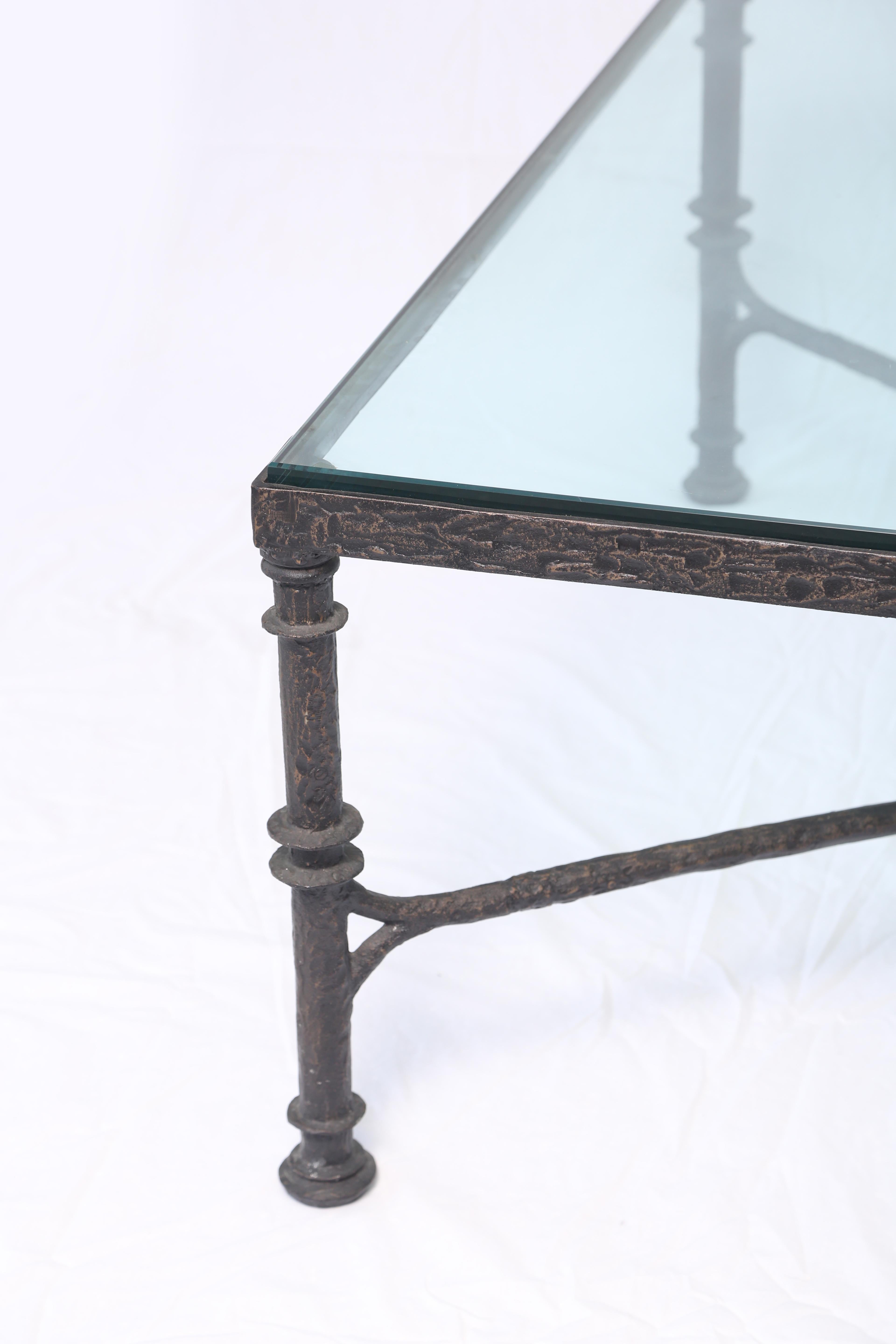 Post-Modern Giacometti Style Bronze and Glass Low Table