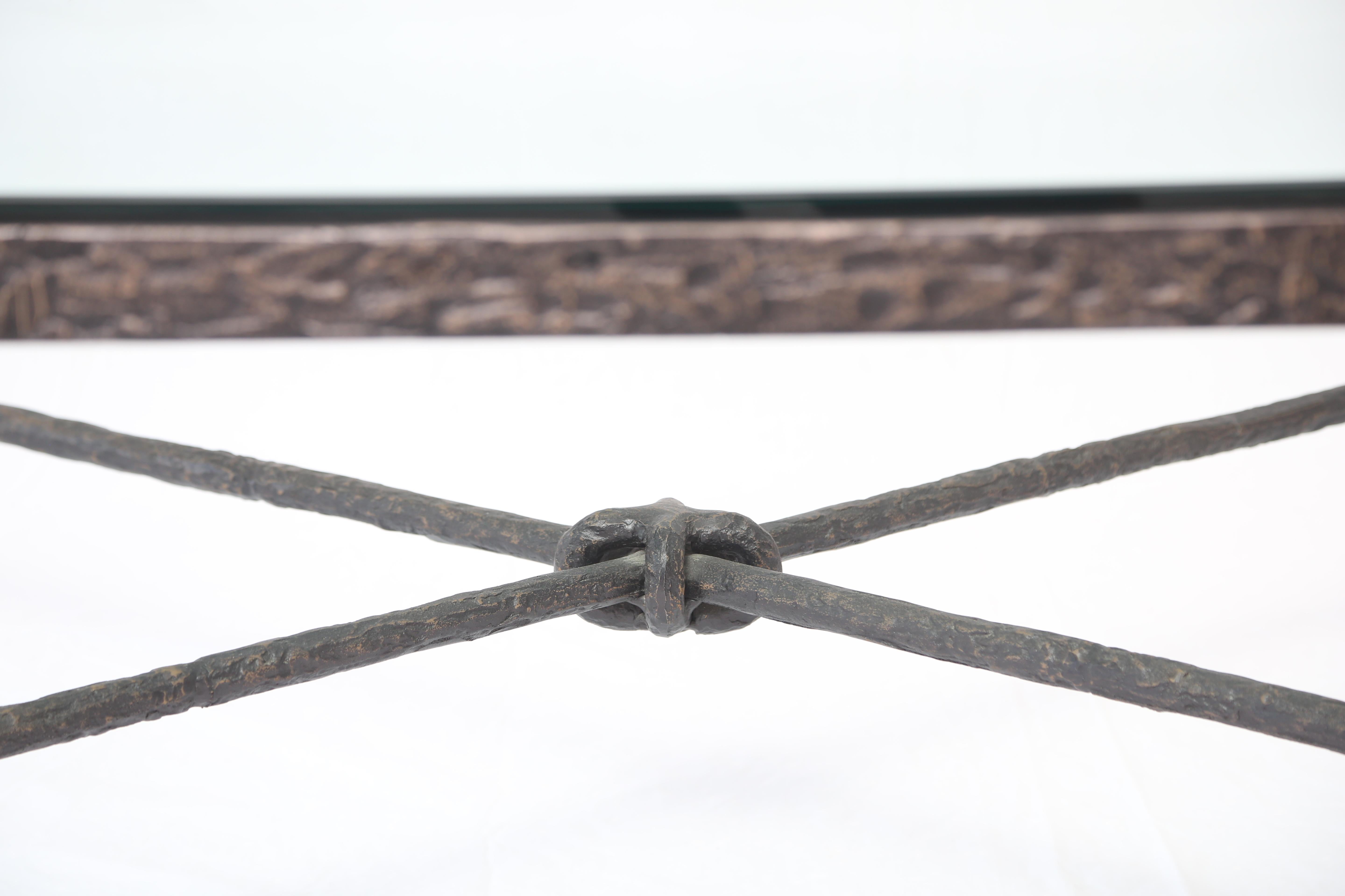 American Giacometti Style Bronze and Glass Low Table