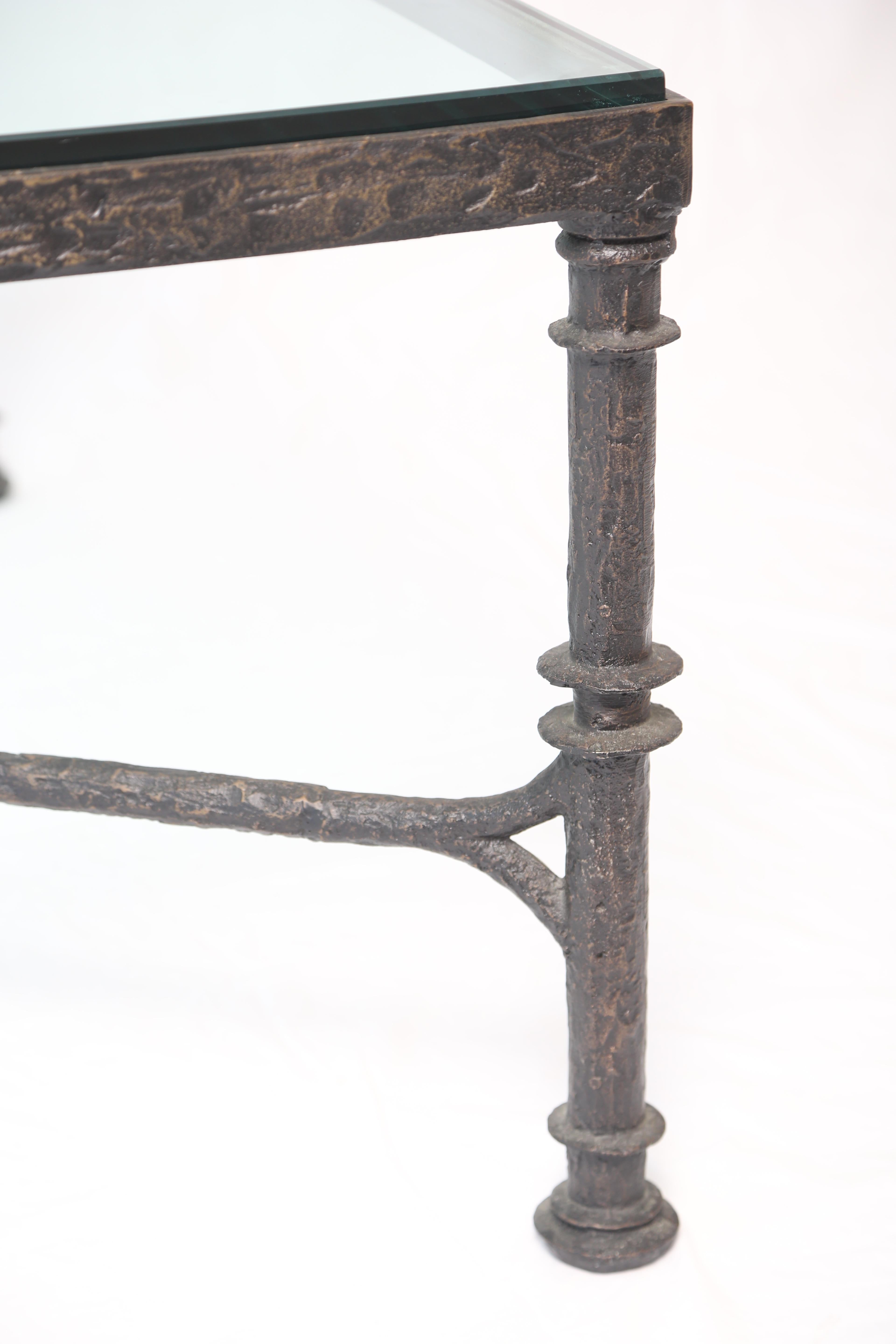 Giacometti Style Bronze and Glass Low Table In Excellent Condition In New York, NY