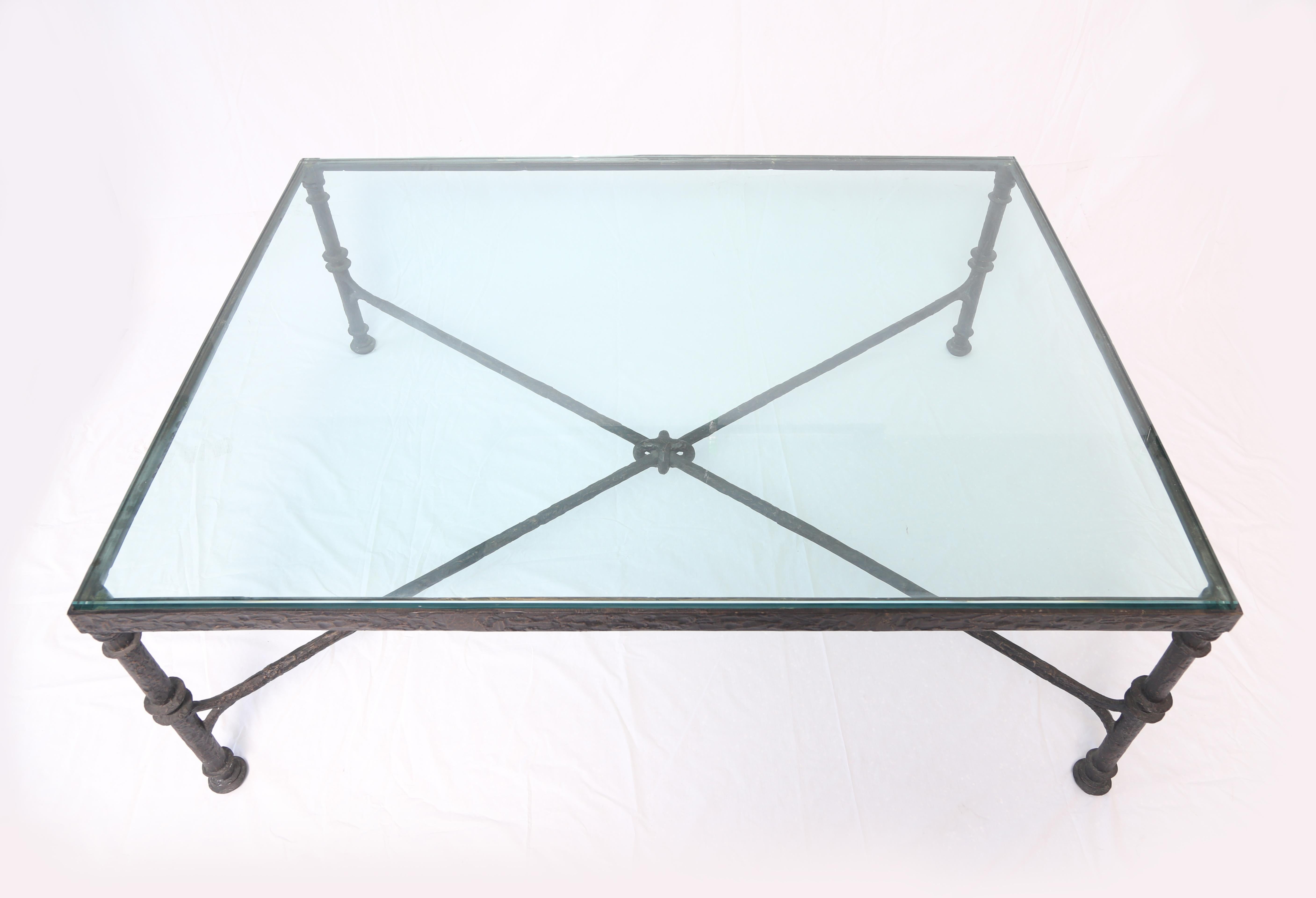 20th Century Giacometti Style Bronze and Glass Low Table