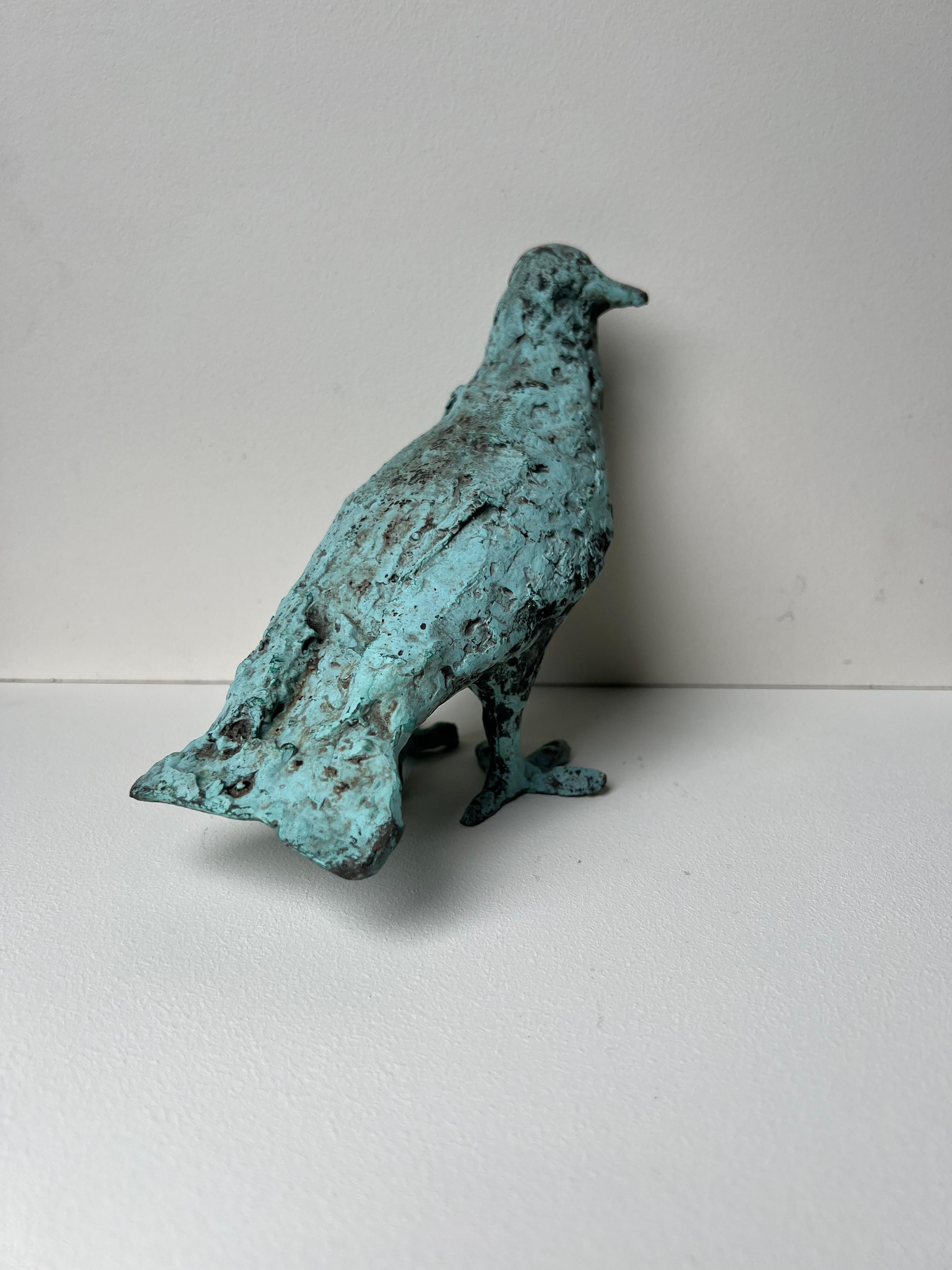 Israeli Giacometti-Style Bronze Dove Sculpture with Closed Wings For Sale