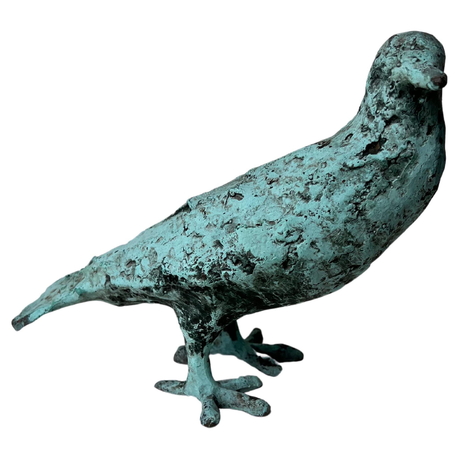 Giacometti-Style Bronze Dove Sculpture with Closed Wings