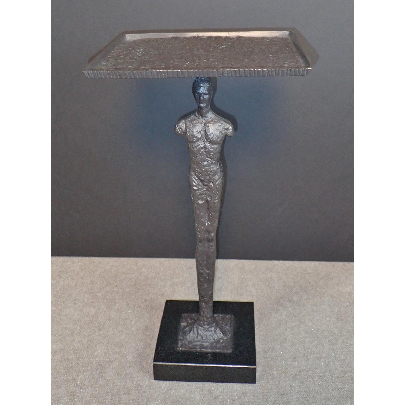 Mid-Century Modern Giacometti Style Bronze Figurative Side Table