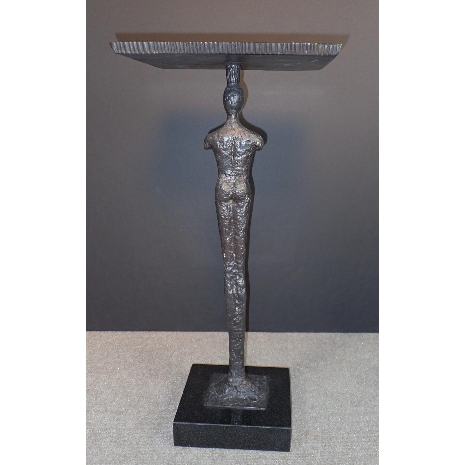Cast Giacometti Style Bronze Figurative Side Table