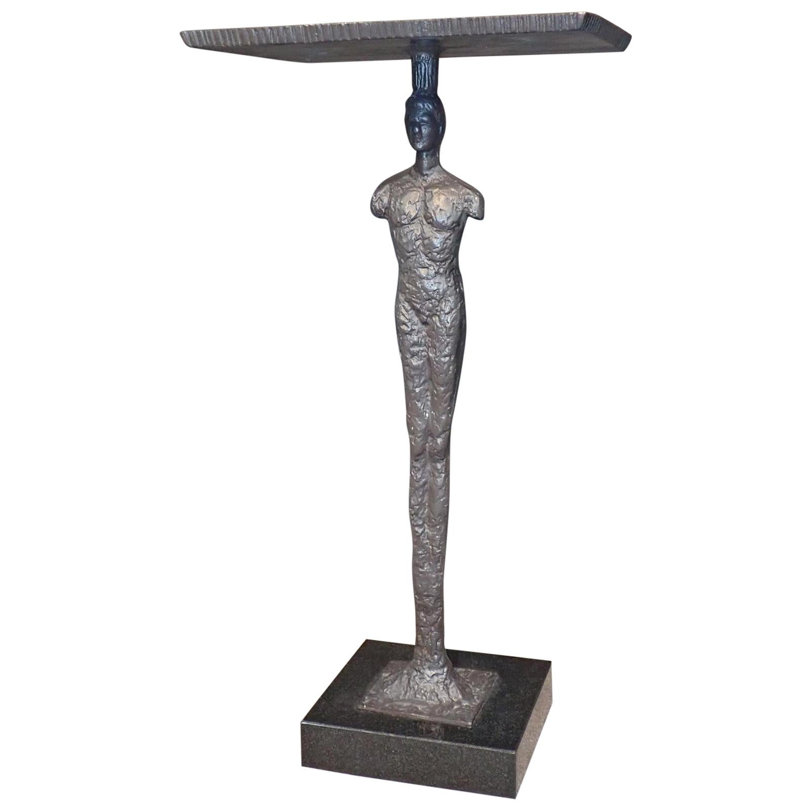 Giacometti Style Bronze Figurative Side Table