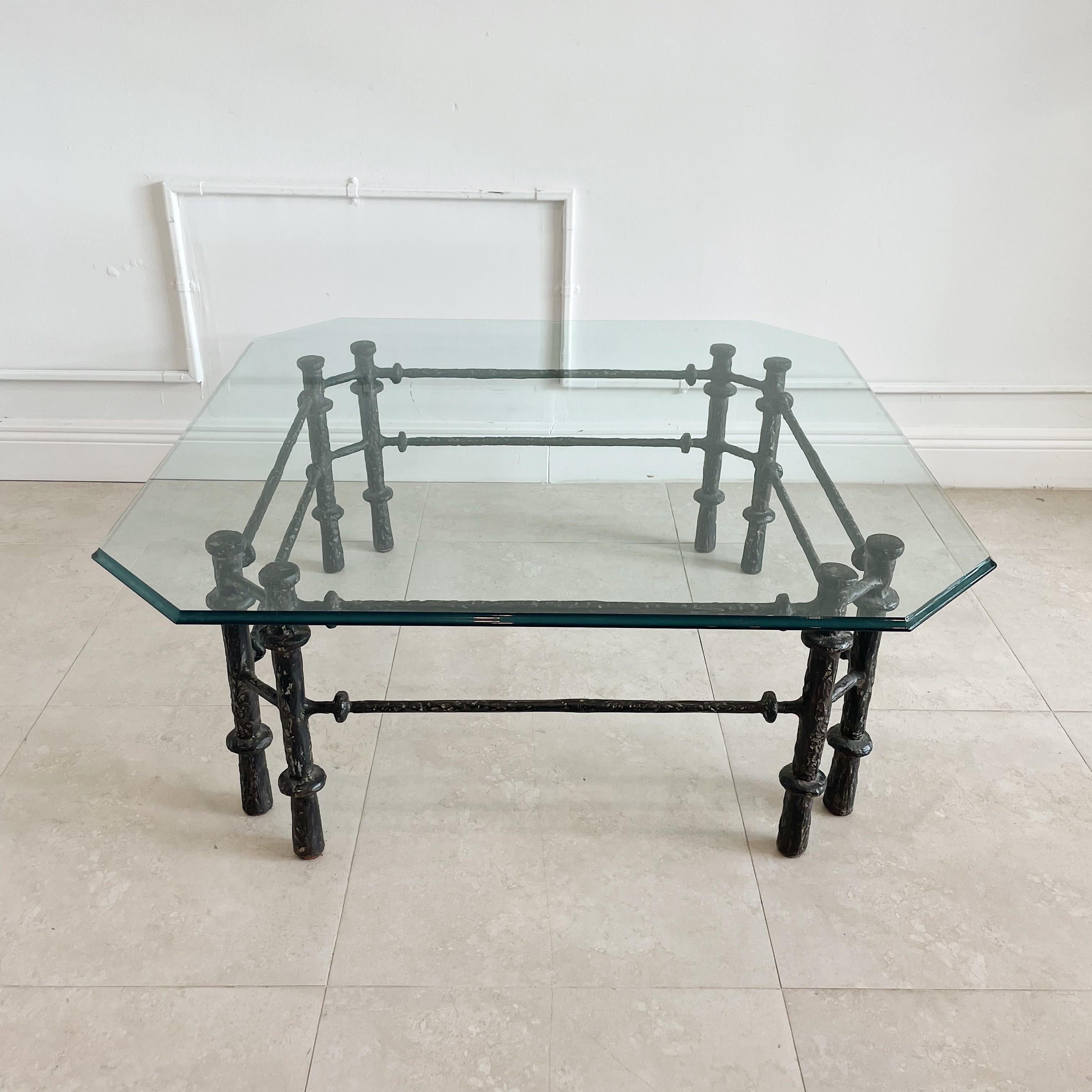 American Giacometti Style Bronzed Aluminum Brutalist Cocktail Table
