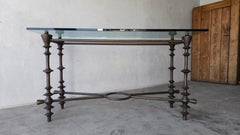 Giacometti Style Bronzed Finish and Glass Console Table