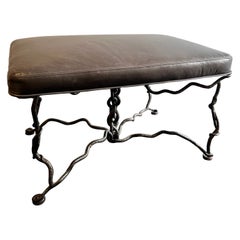Giacometti Style Brutalist Iron Bench In Leather