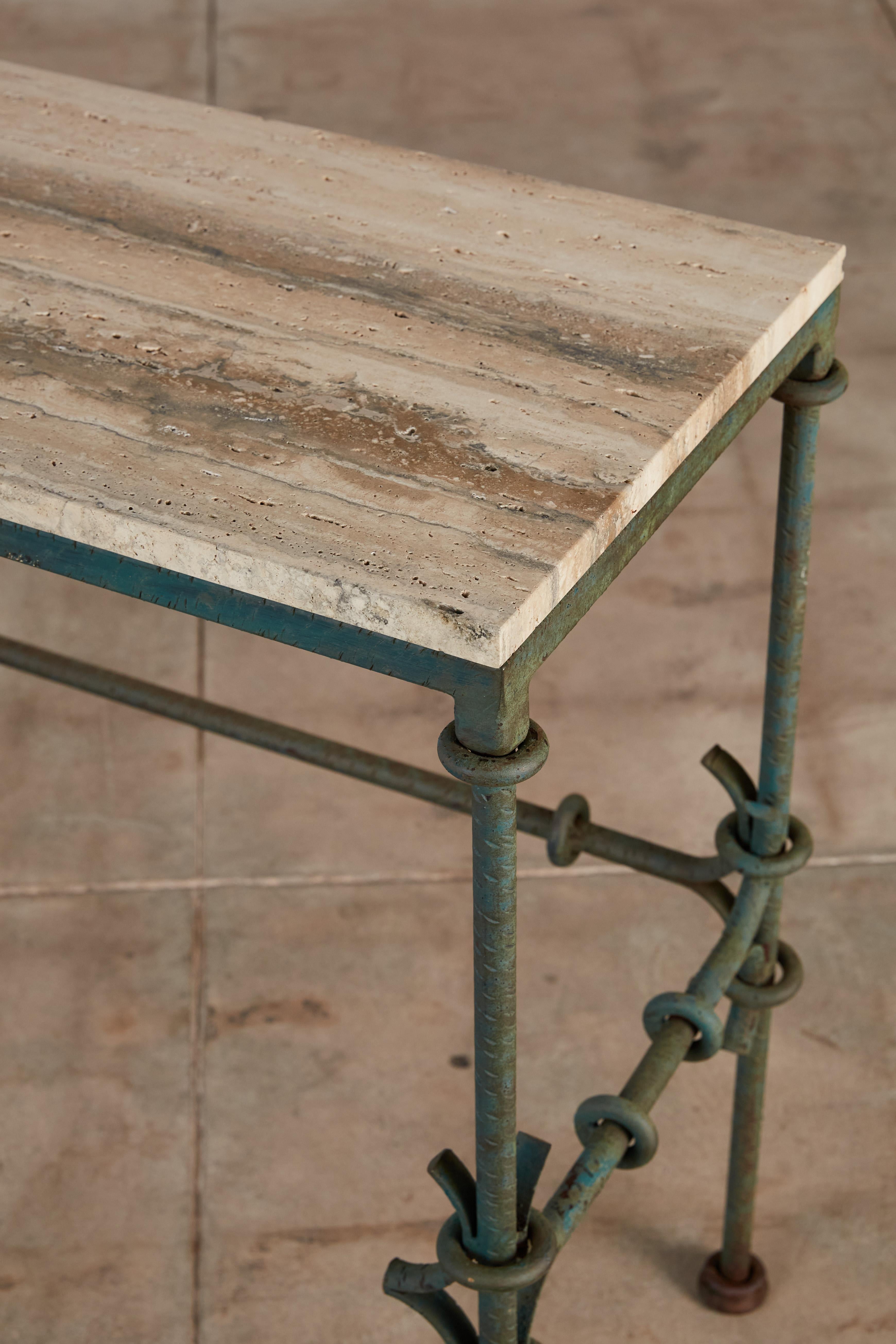 Giacometti Style Console Table with Travertine Top 6