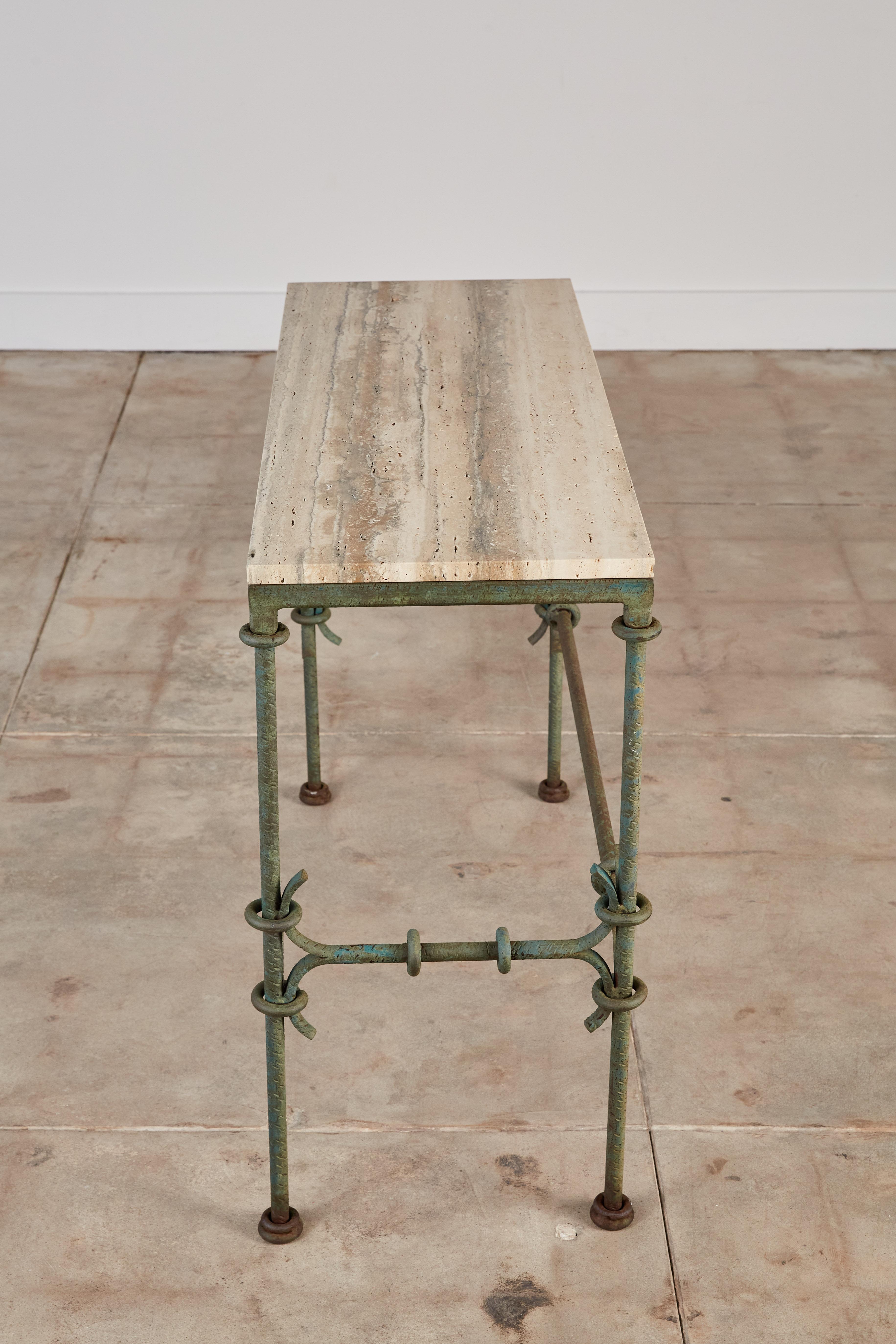 Modern Giacometti Style Console Table with Travertine Top