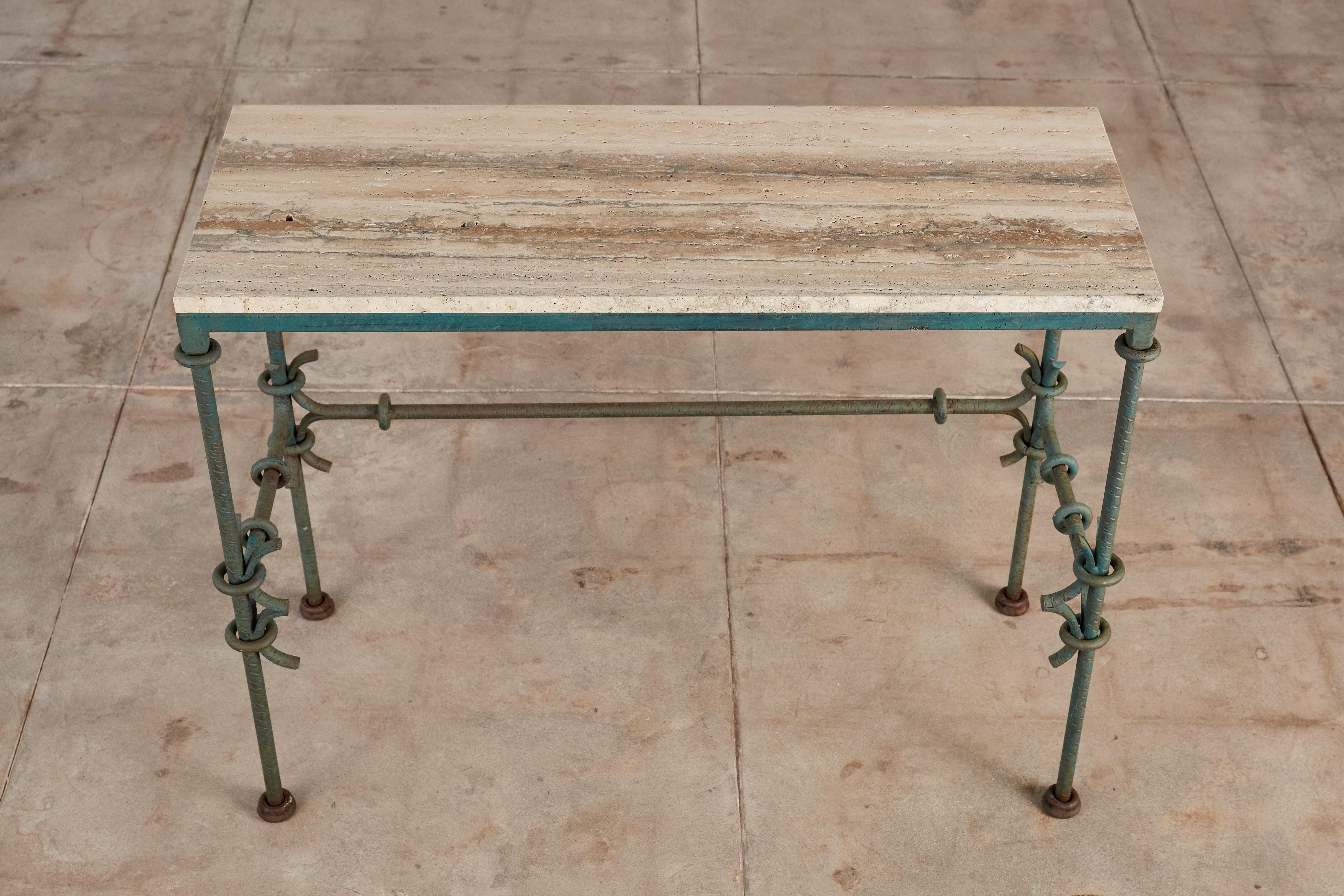20th Century Giacometti Style Console Table with Travertine Top