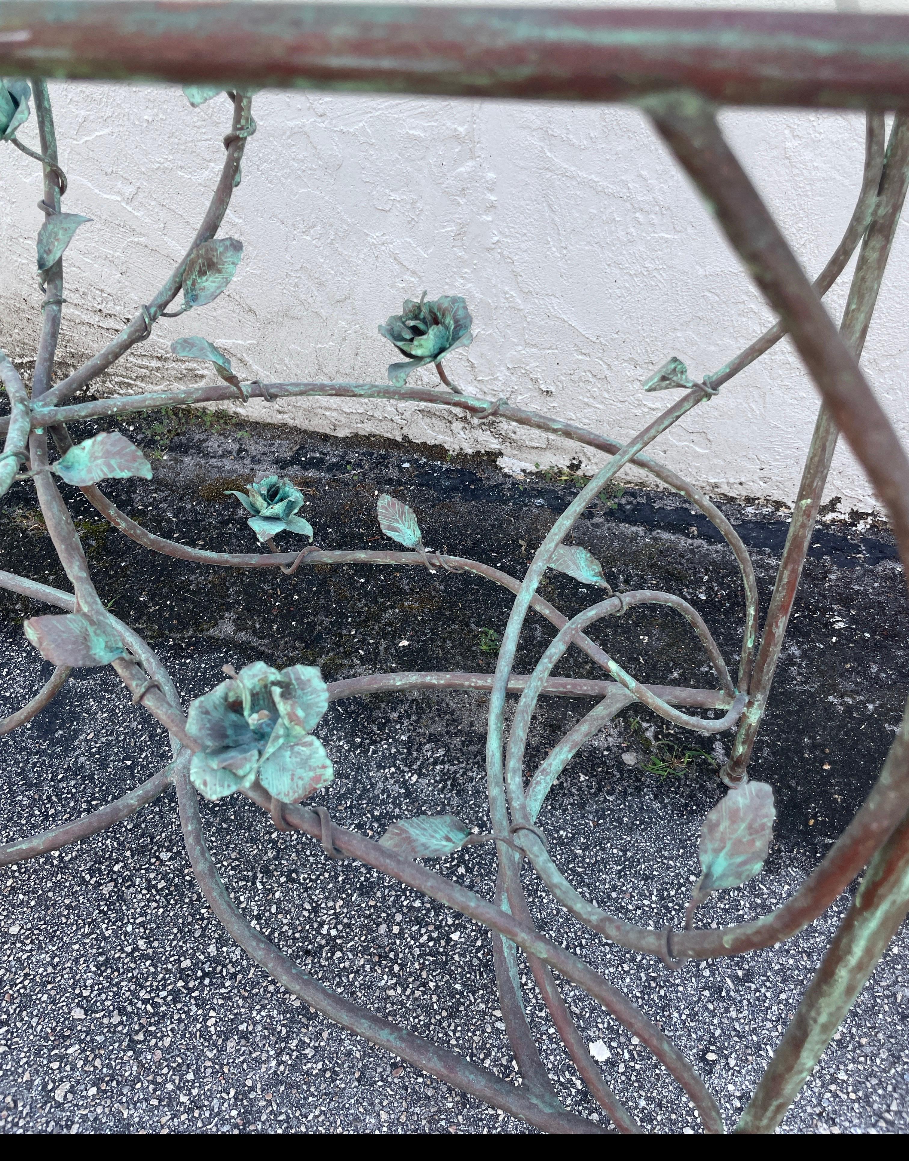 20th Century Giacometti Style Copper Verdigris Vine & Flowers Console For Sale