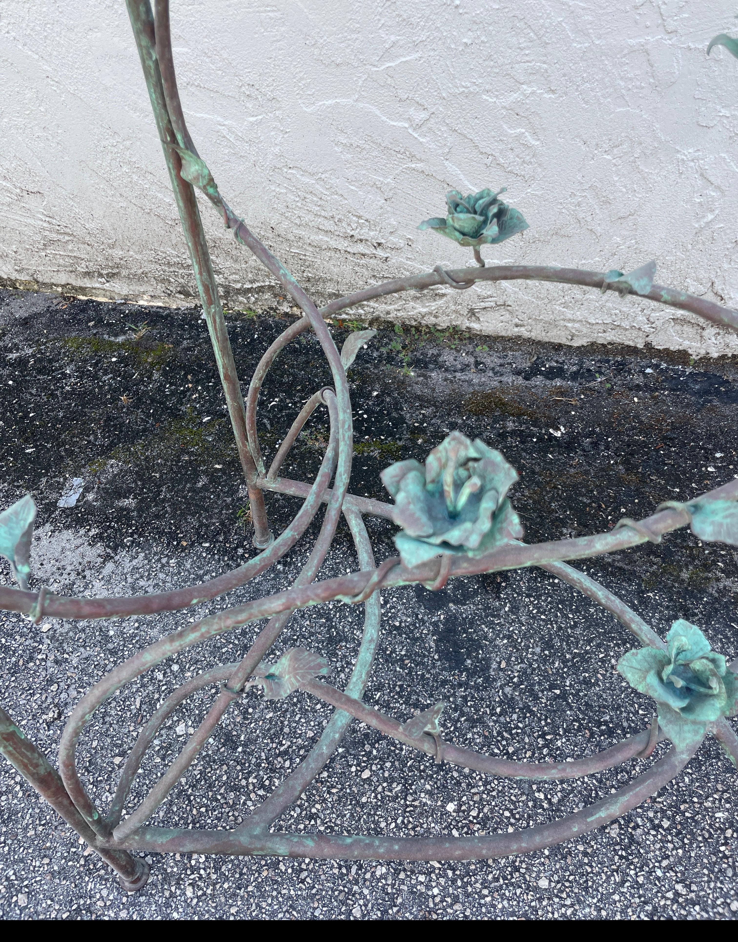 Giacometti Style Copper Verdigris Vine & Flowers Console For Sale 1