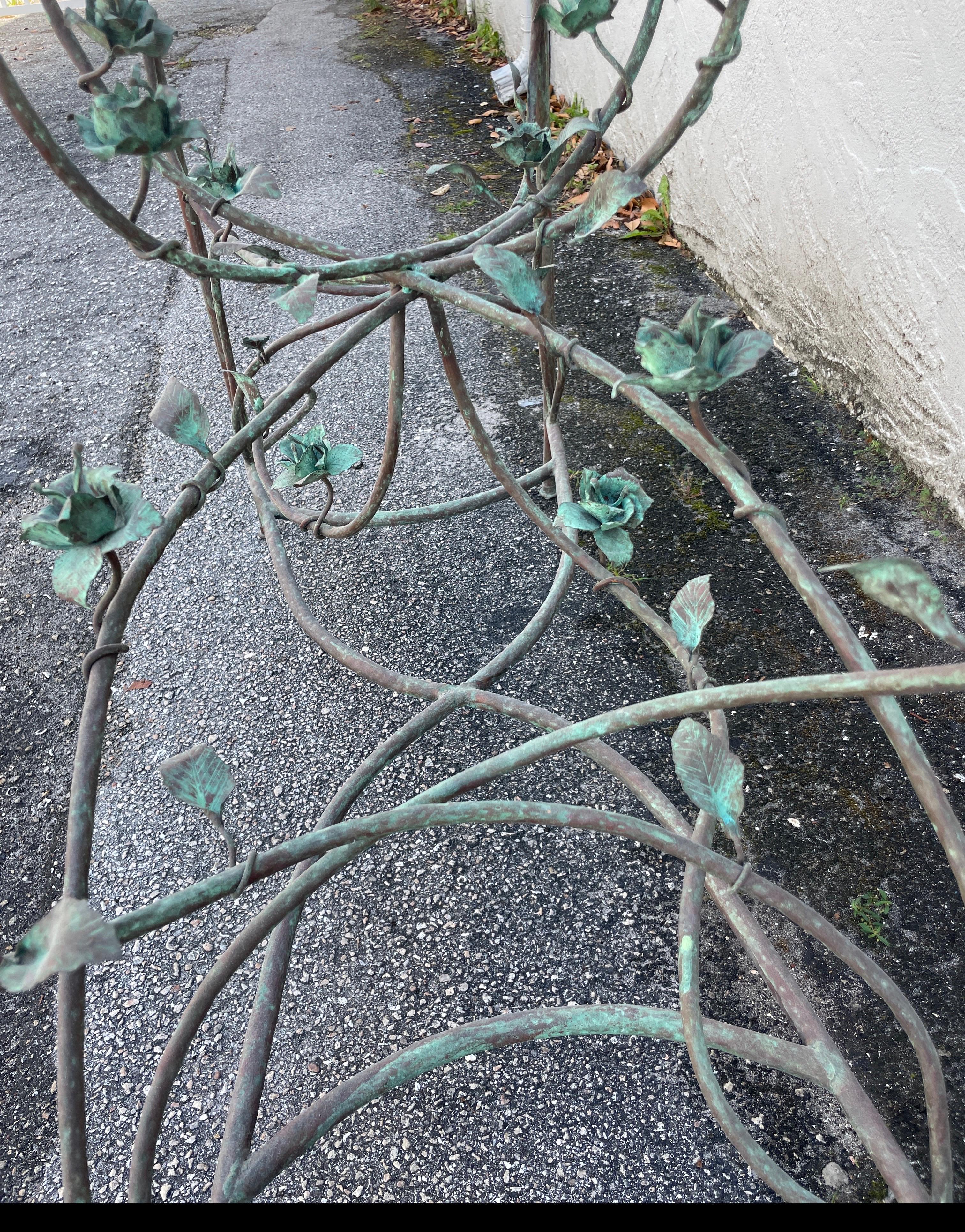 Giacometti Style Copper Verdigris Vine & Flowers Console For Sale 2