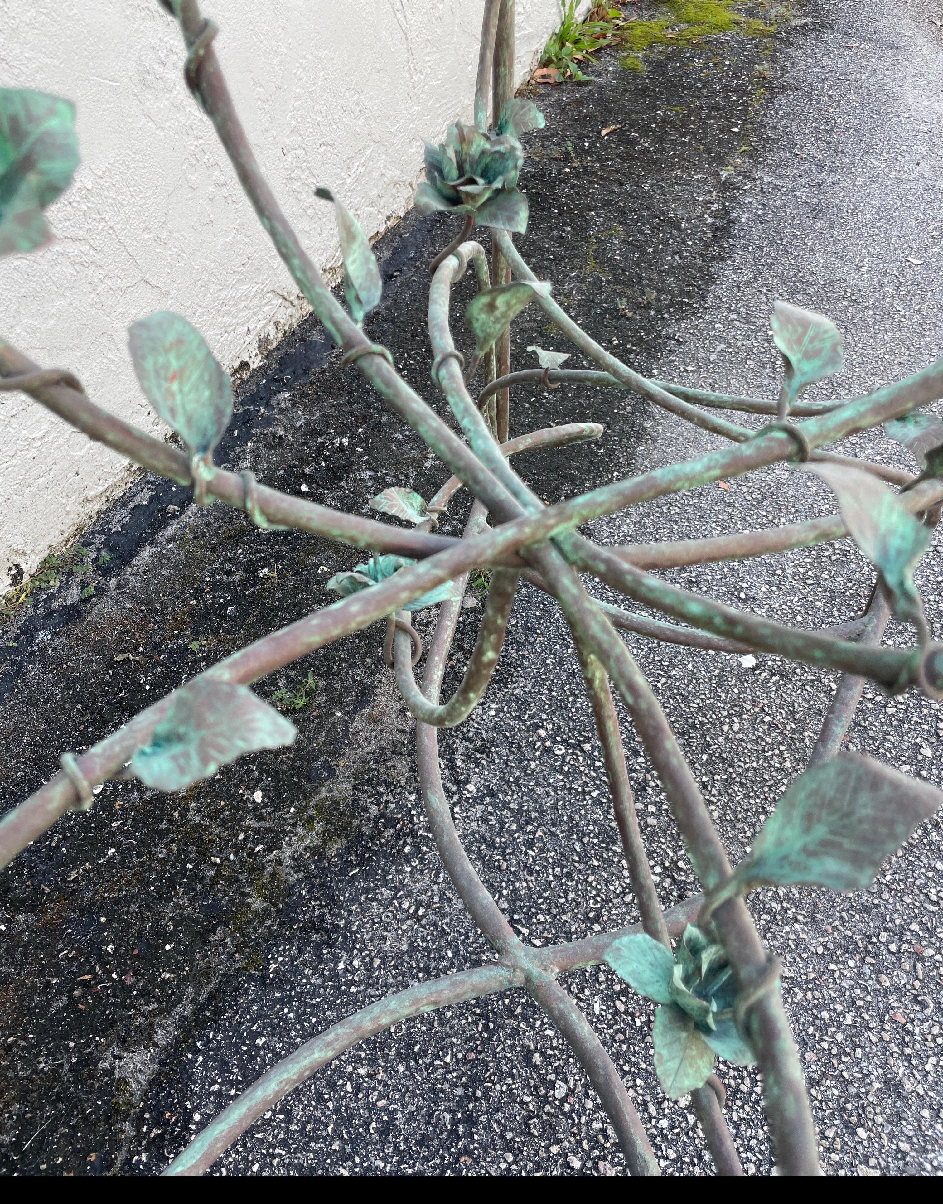 Giacometti Style Copper Verdigris Vine & Flowers Console For Sale 5