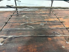 Giacometti Style Forged Iron and Glass Coffee Table, Faux Bois Vine Trellis Base