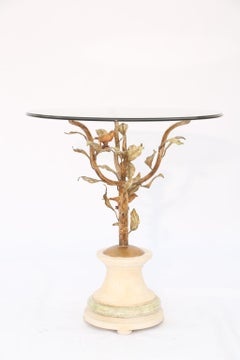 Giacometti Style Gilded Iron Occasional Table with Glass Top