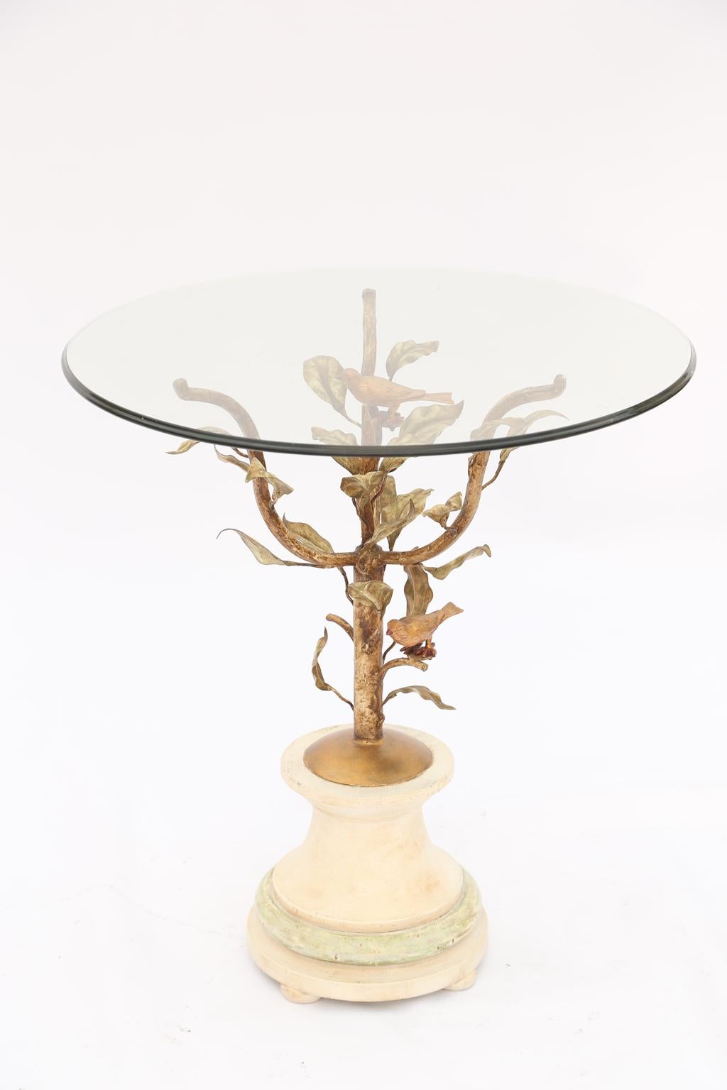 Giacometti Style Gilded Iron Occasional Table with Glass Top In Excellent Condition In West Palm Beach, FL