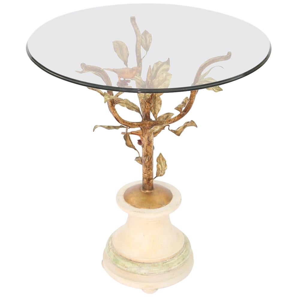 Giacometti Style Gilded Iron Occasional Table with Glass Top