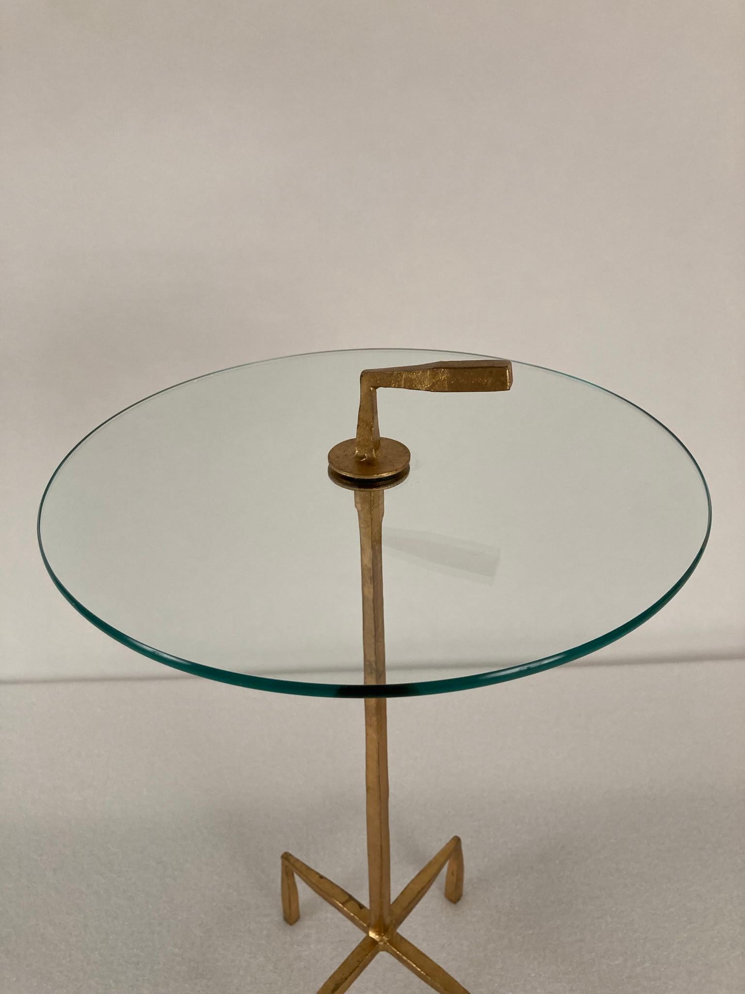Mid-Century Modern Giacometti Style Gilt Bronze Glass Top Side Table