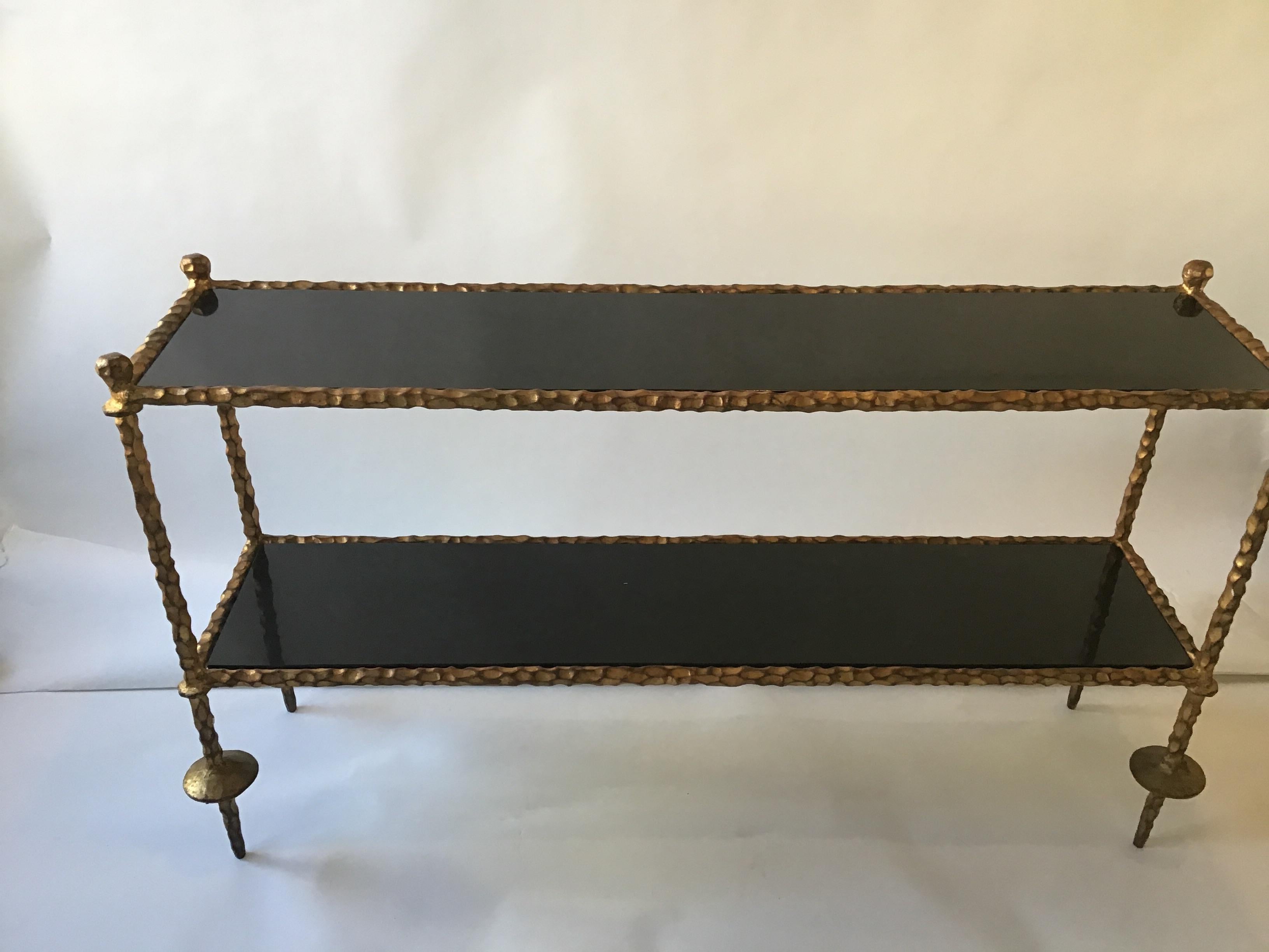 Giacometti Style Gilt Iron and Granite Two-Tier Console In Good Condition In Tarrytown, NY