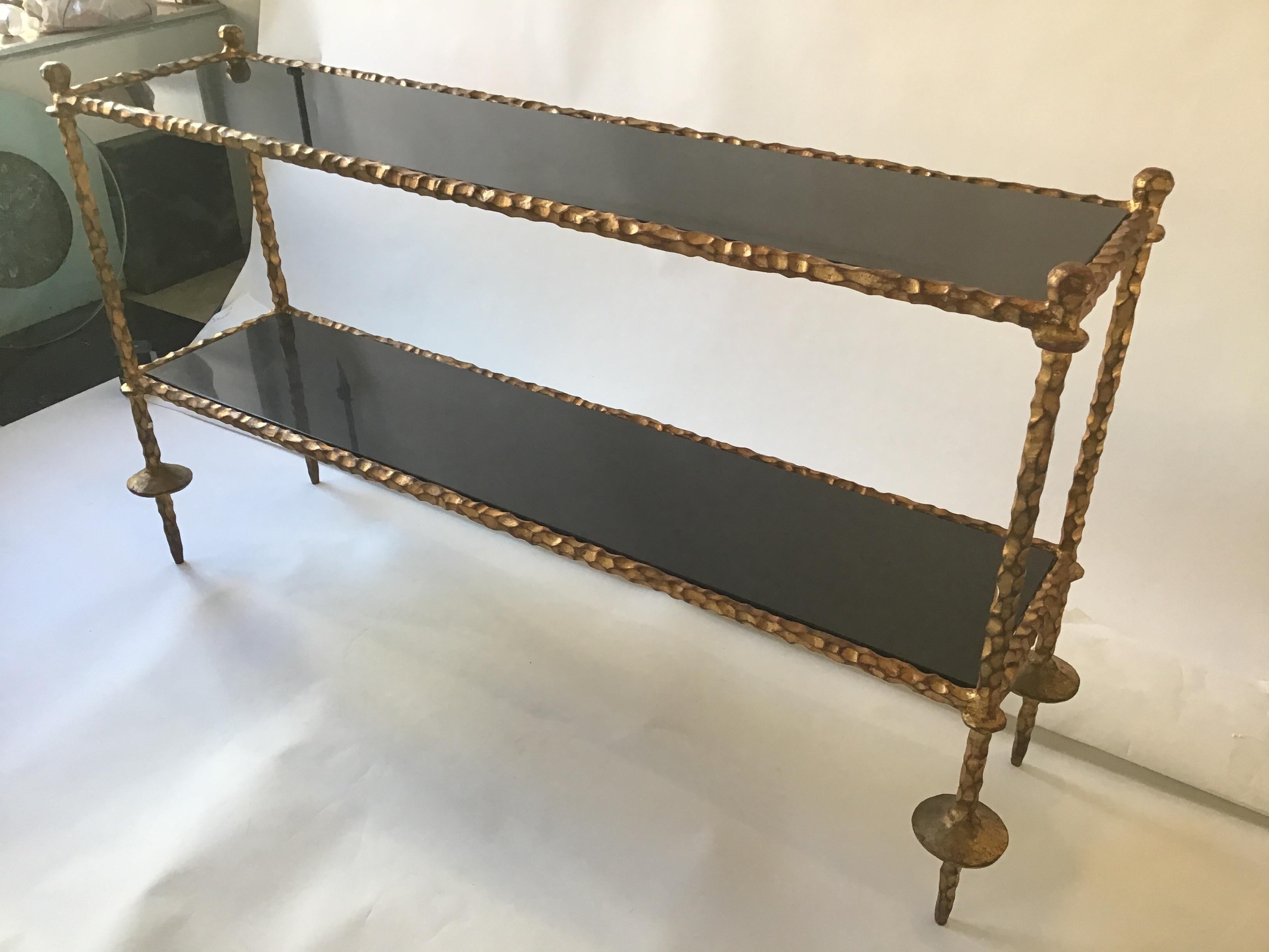 Late 20th Century Giacometti Style Gilt Iron and Granite Two-Tier Console