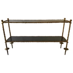 Giacometti Style Gilt Iron and Granite Two-Tier Console