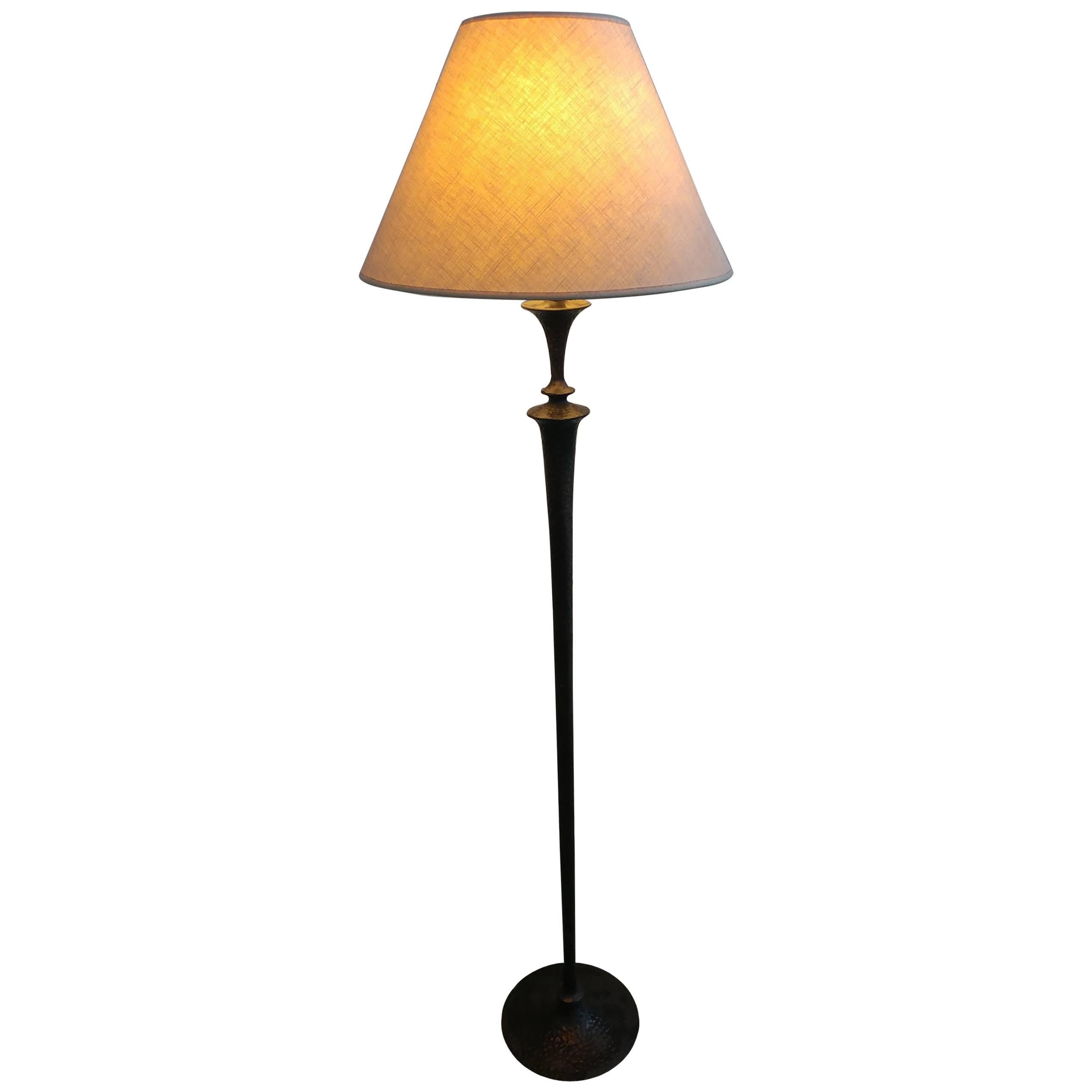 Giacometti Style Hammered Painted Bronze Floor Lamp Offered by LaPorte