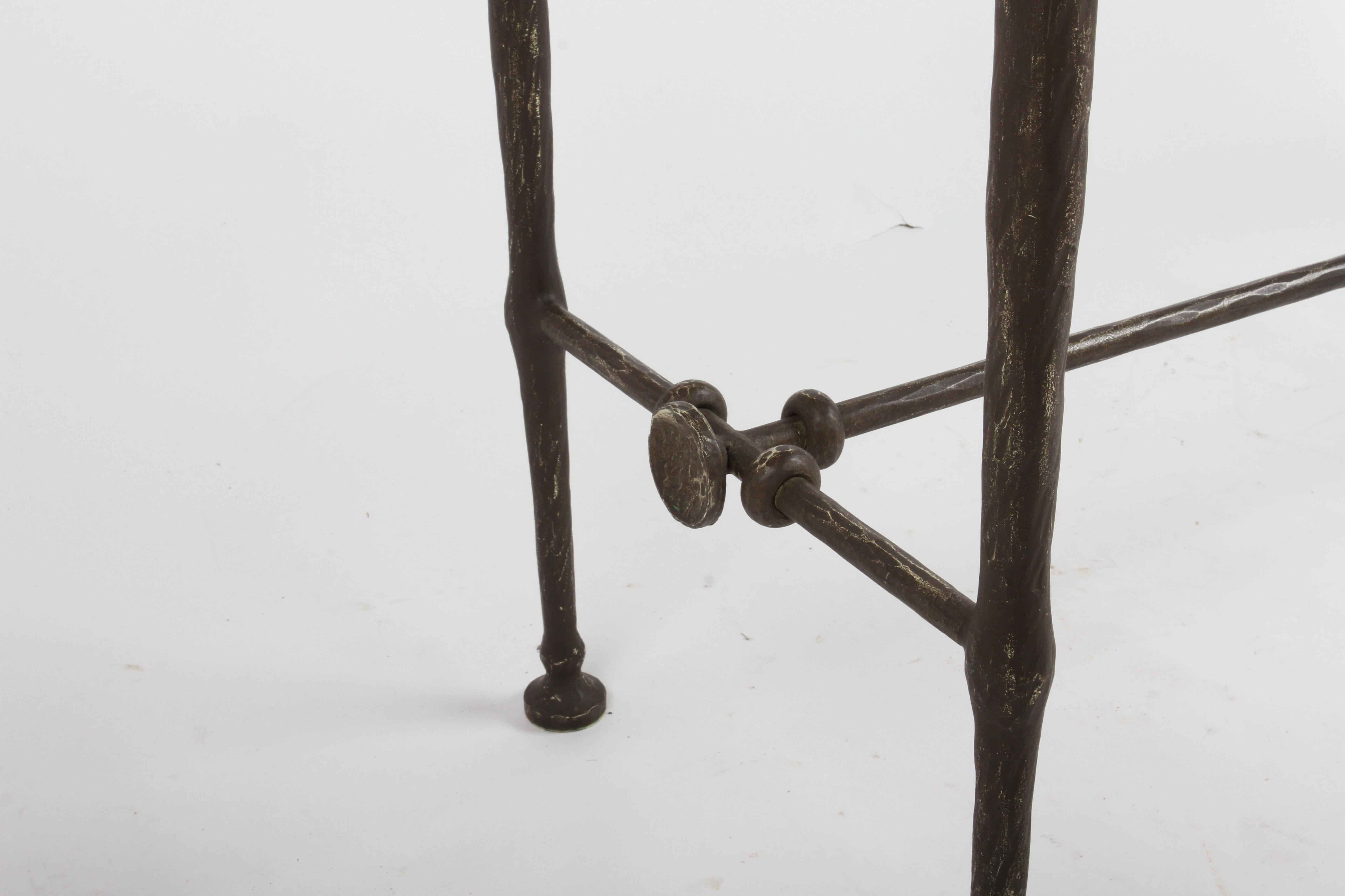 Giacometti Style Hammered & Sculpted Glass Top Console Table in Dark Bronze In Good Condition In St. Louis, MO