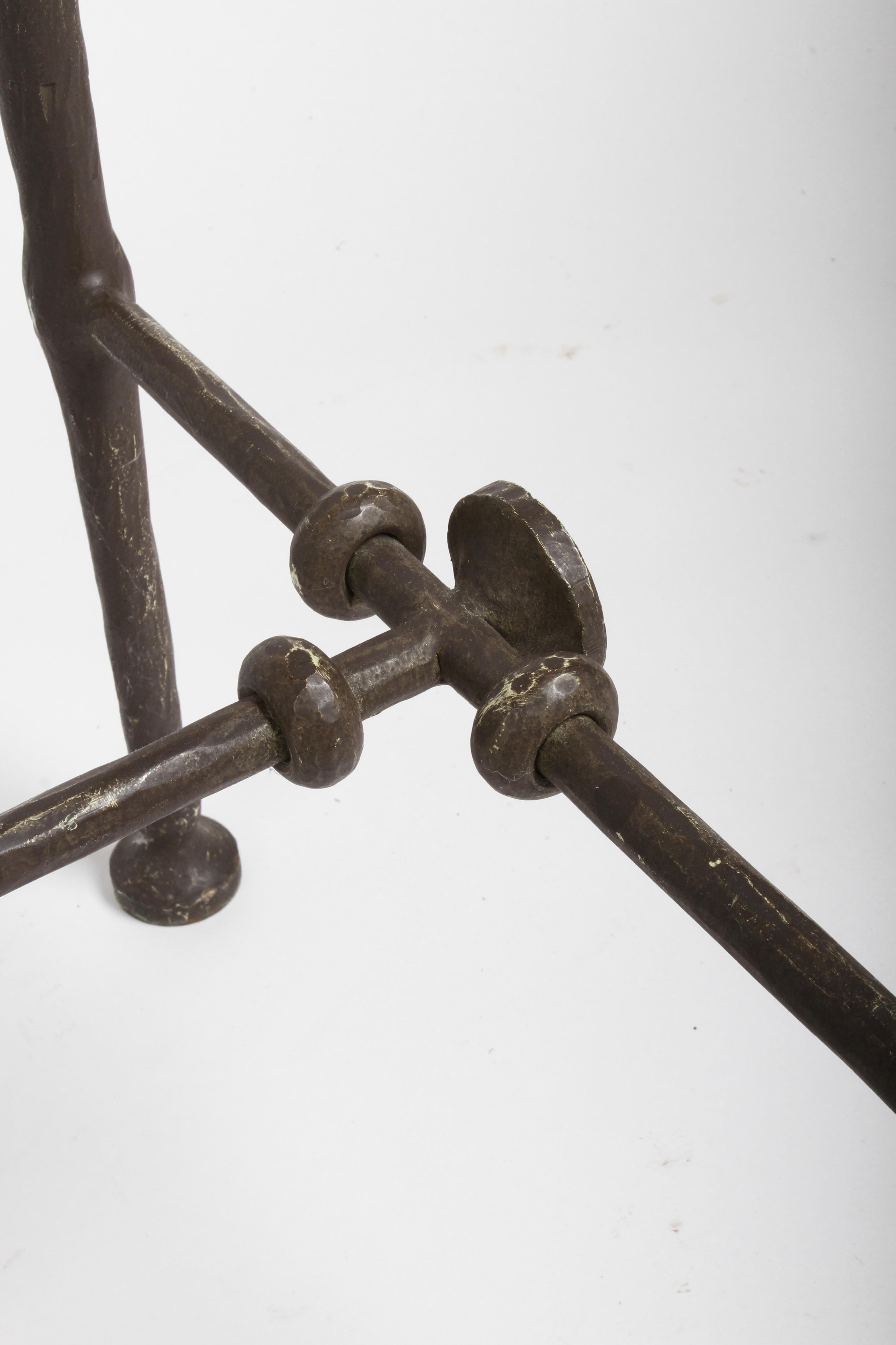 Metal Giacometti Style Hammered & Sculpted Glass Top Console Table in Dark Bronze