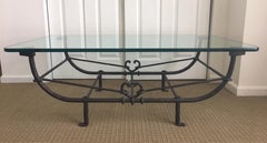 Giacometti Style Iron and Glass Coffee Table, Sculptural Animal Head and Leg