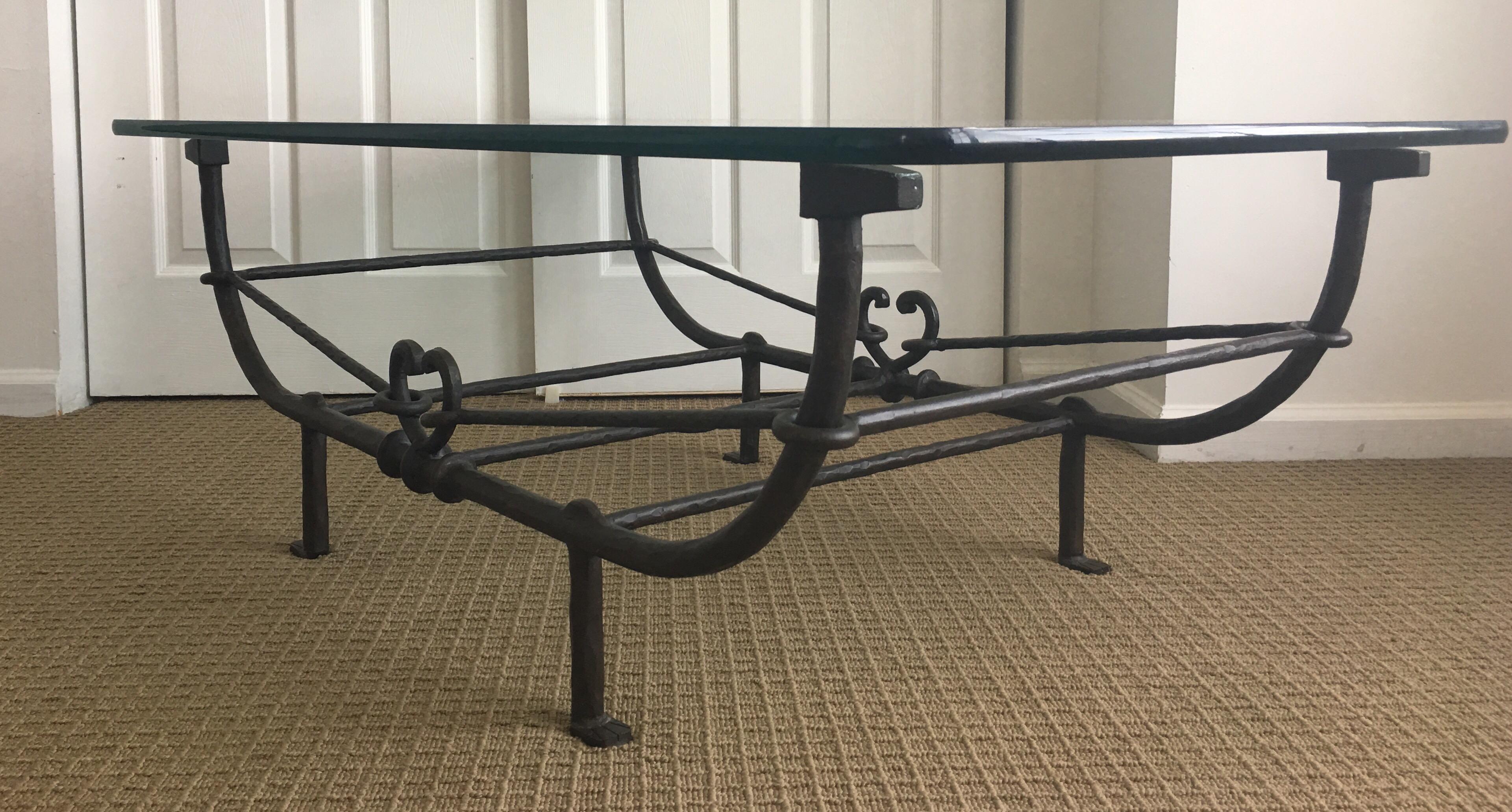 Modern Giacometti Style Iron and Glass Coffee Table, Sculptural Animal Head and Leg