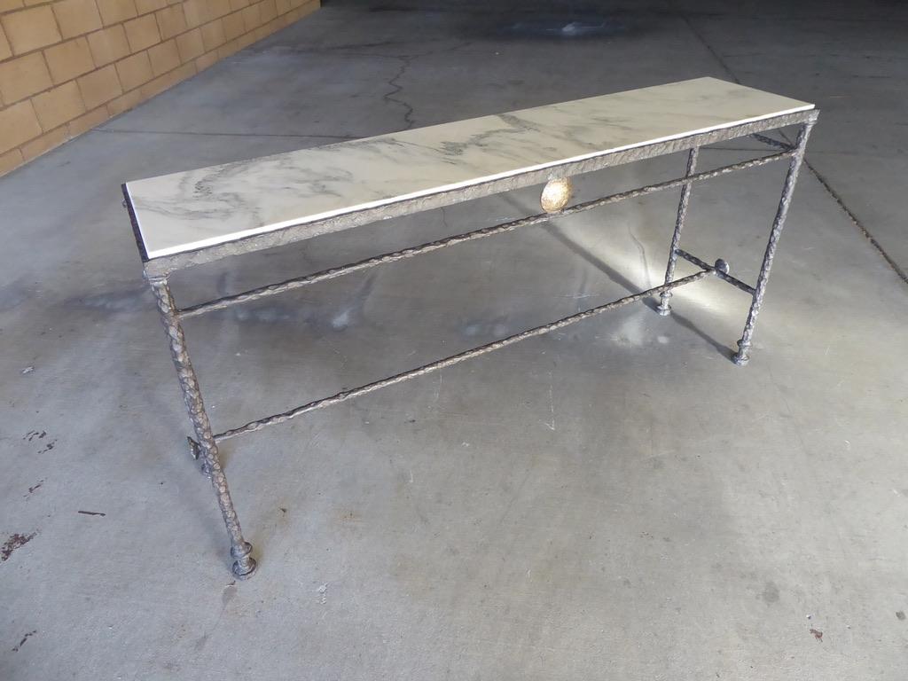 Brutalist Giacometti Style Iron and Marble Console Table