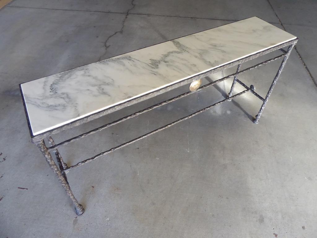 American Giacometti Style Iron and Marble Console Table