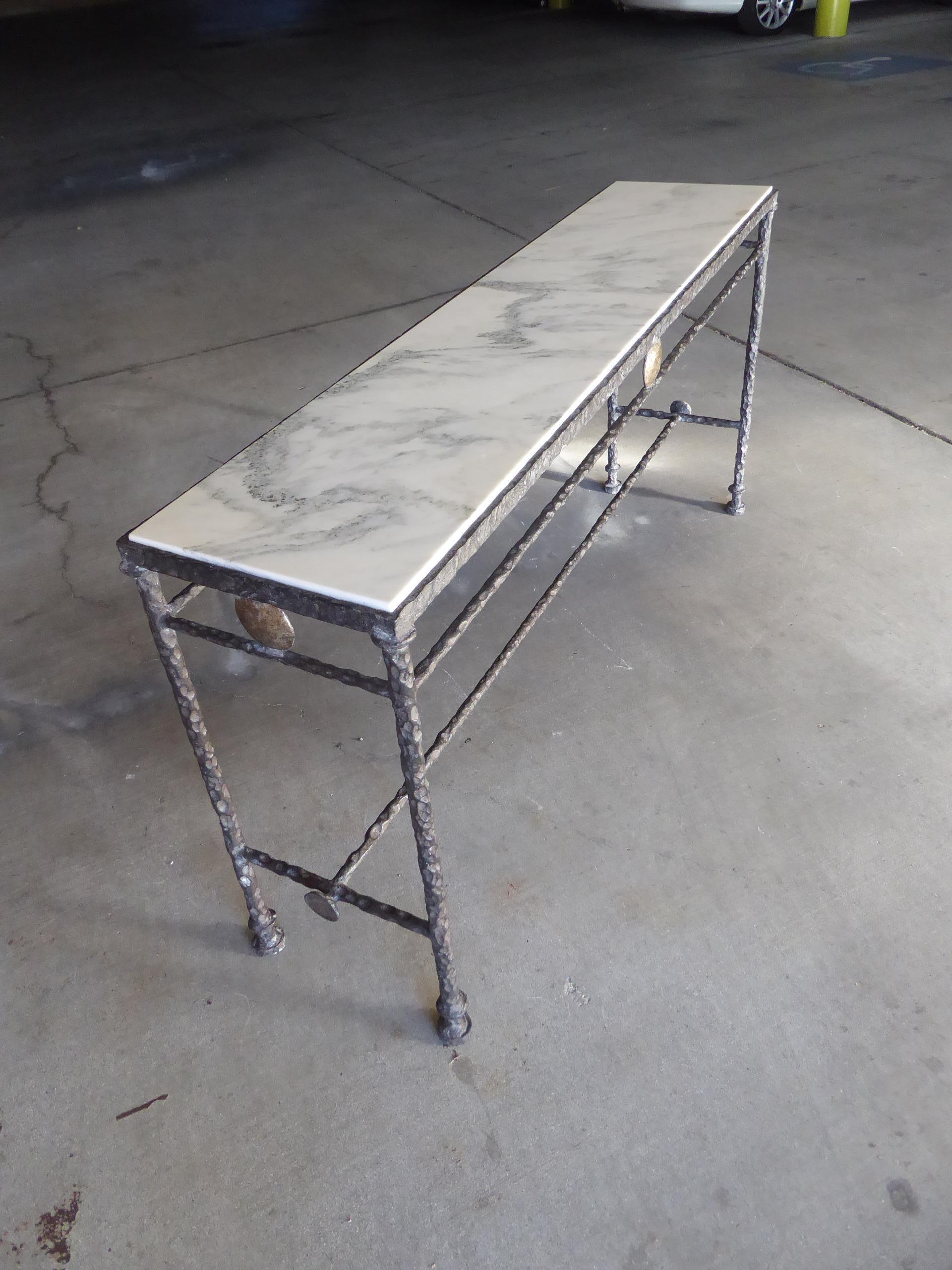 Giacometti Style Iron and Marble Console Table In Good Condition In Palm Springs, CA
