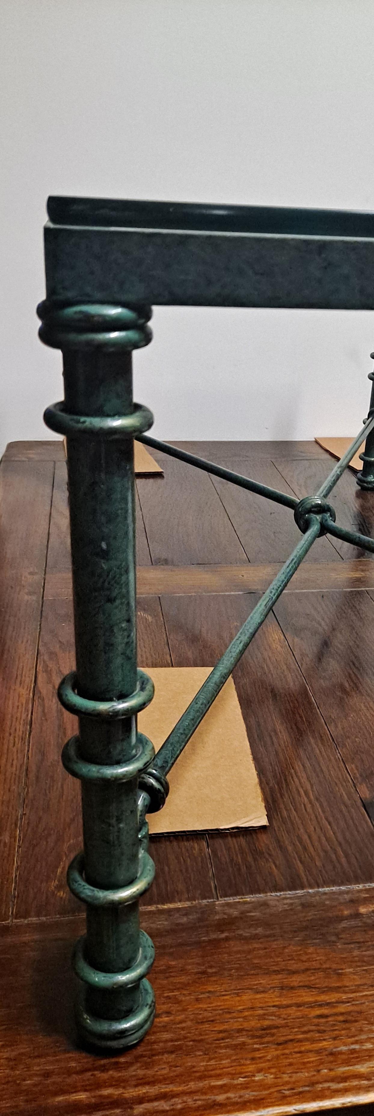 Giacometti-Style Iron Coffee Table With Verdigris Finish and Glass Top 4