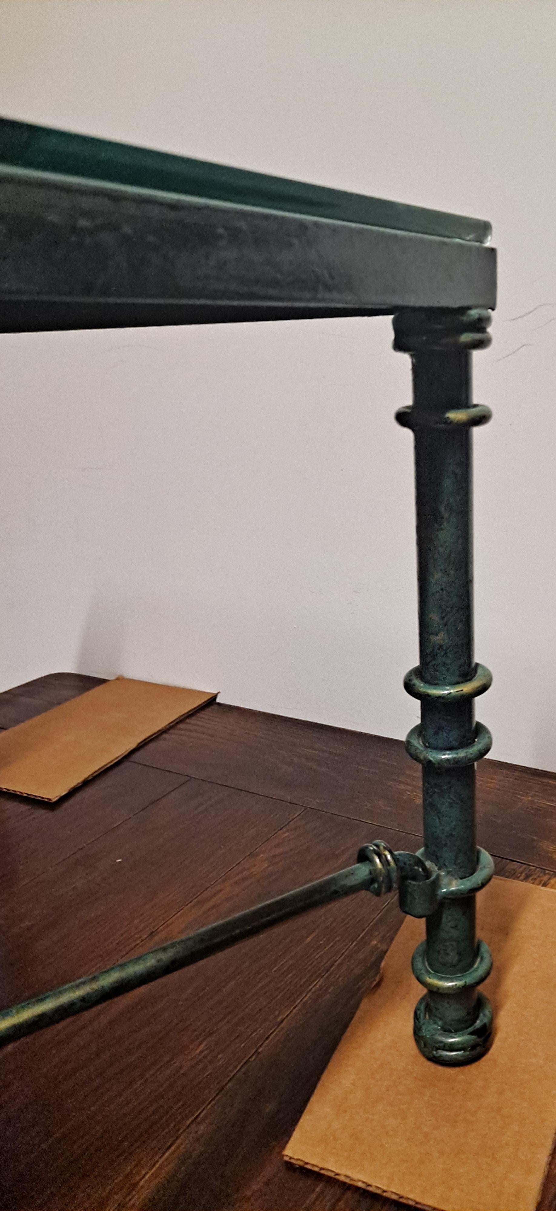 Giacometti-Style Iron Coffee Table With Verdigris Finish and Glass Top 1