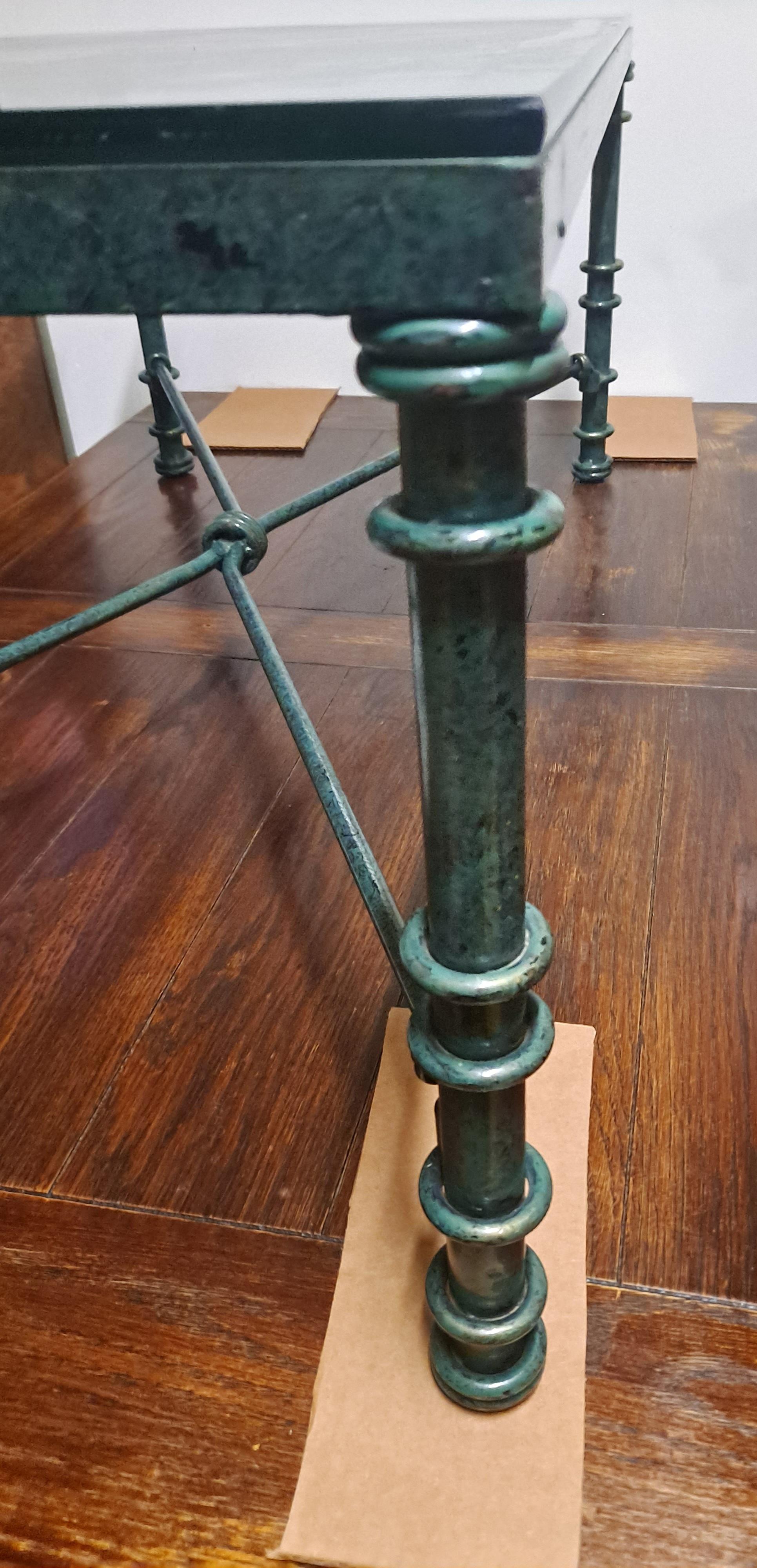 Giacometti-Style Iron Coffee Table With Verdigris Finish and Glass Top 3