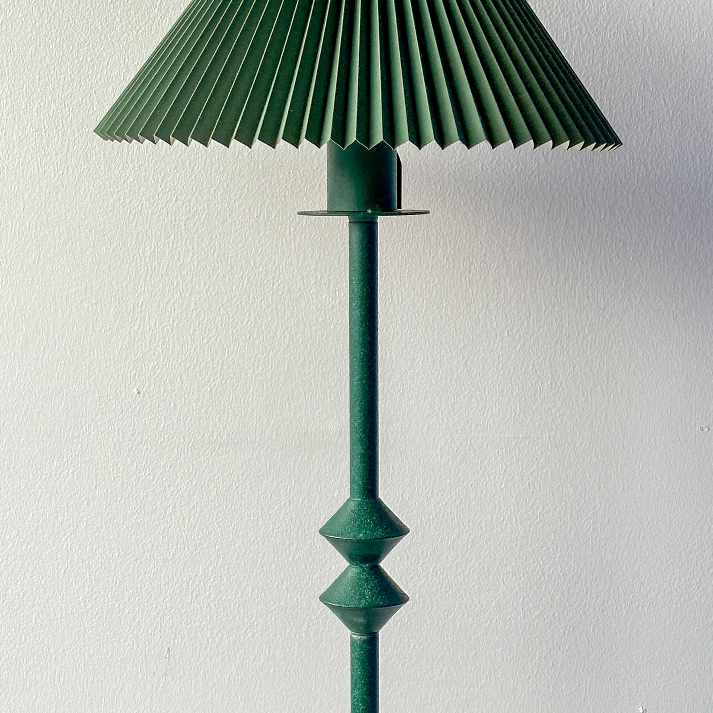 Post-Modern Giacometti Style Iron Floor Lamp With Pleated Shade