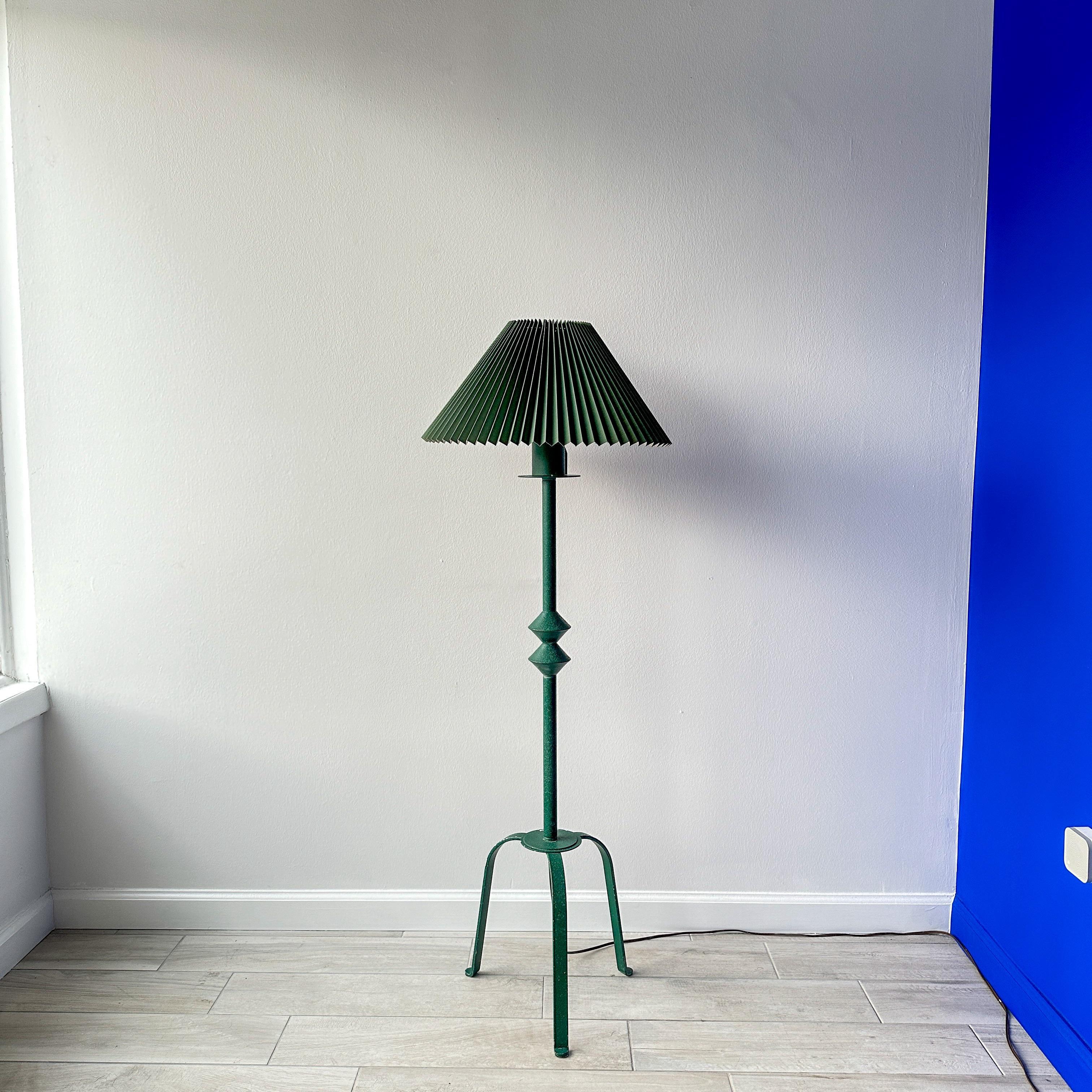 Metal Giacometti Style Iron Floor Lamp With Pleated Shade