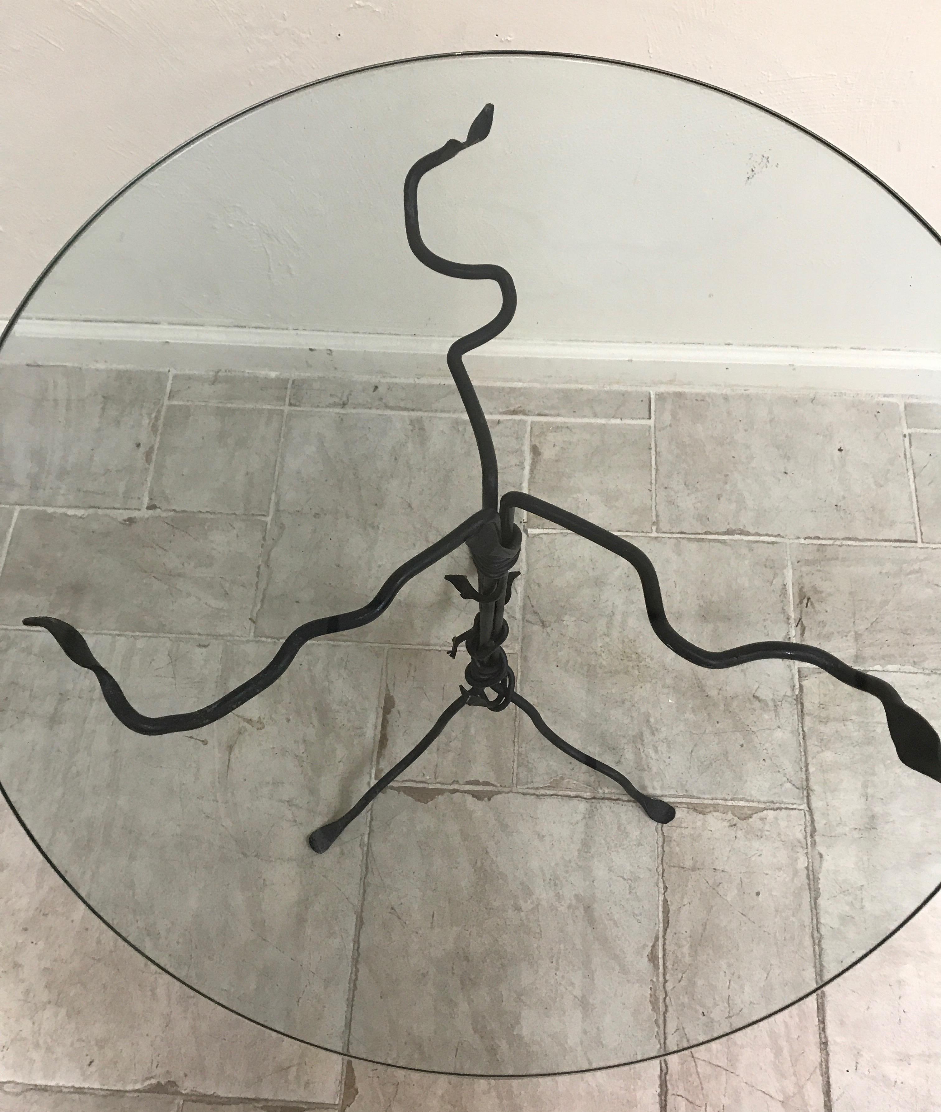 Giacometti Style Iron Glass Top Side Table In Good Condition In West Palm Beach, FL