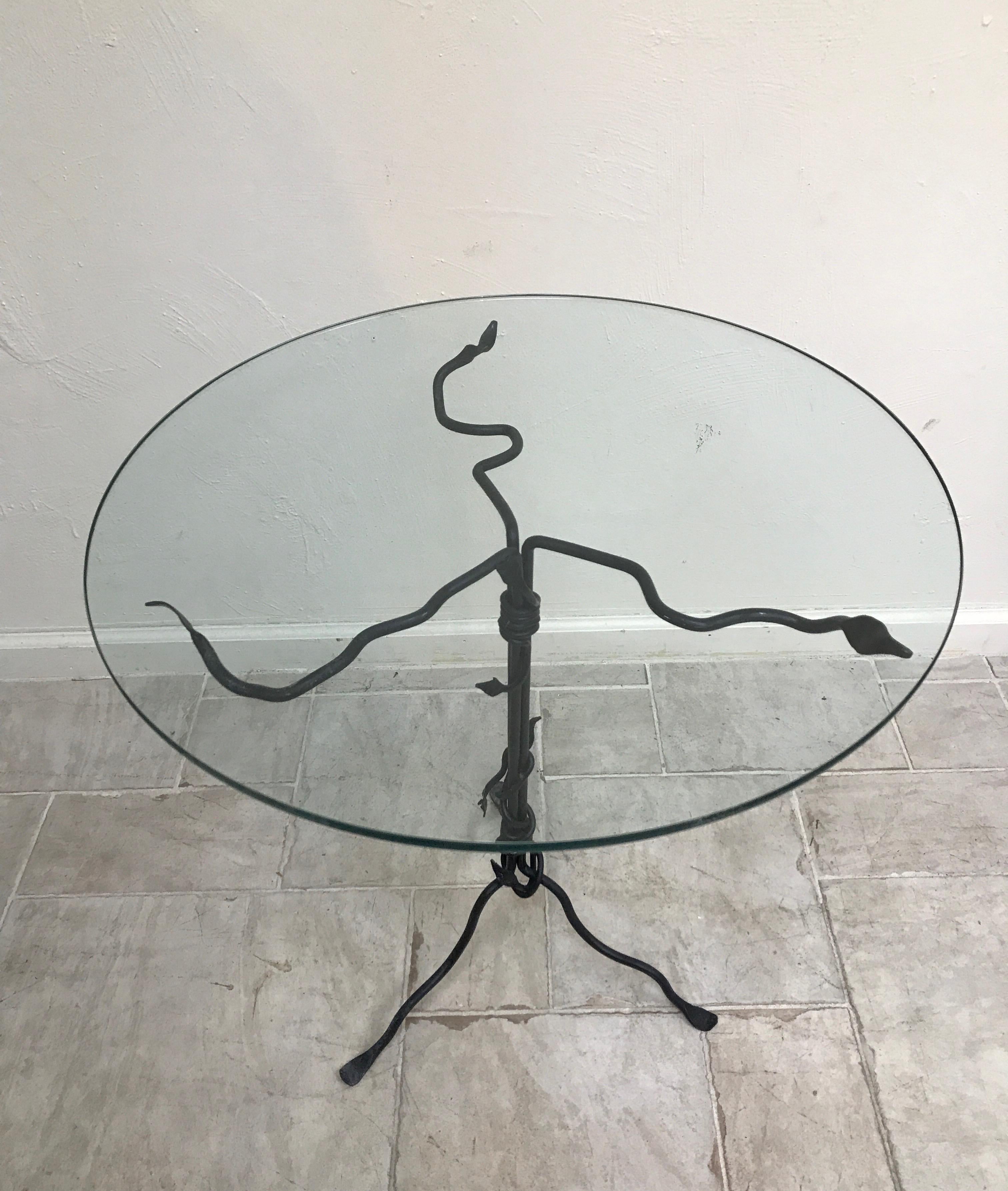 Giacometti Style Iron Glass Top Side Table 2