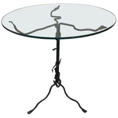 Giacometti Style Iron Glass Top Side Table