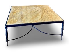 Giacometti Style Large Vintage Custom Iron & Rare Gold Marble Chic Coffee Table